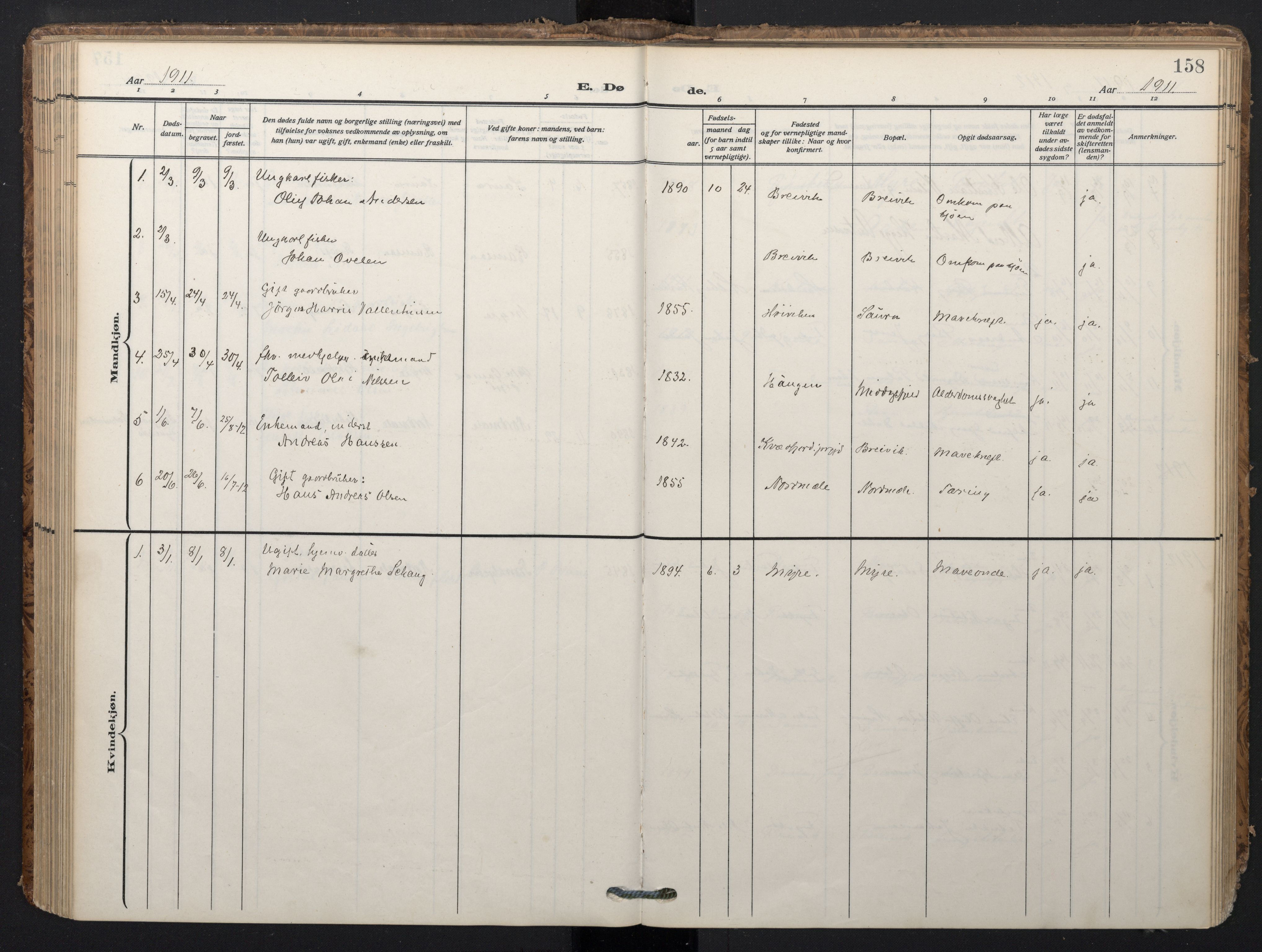 Ministerialprotokoller, klokkerbøker og fødselsregistre - Nordland, SAT/A-1459/897/L1401: Parish register (official) no. 897A08, 1909-1921, p. 158