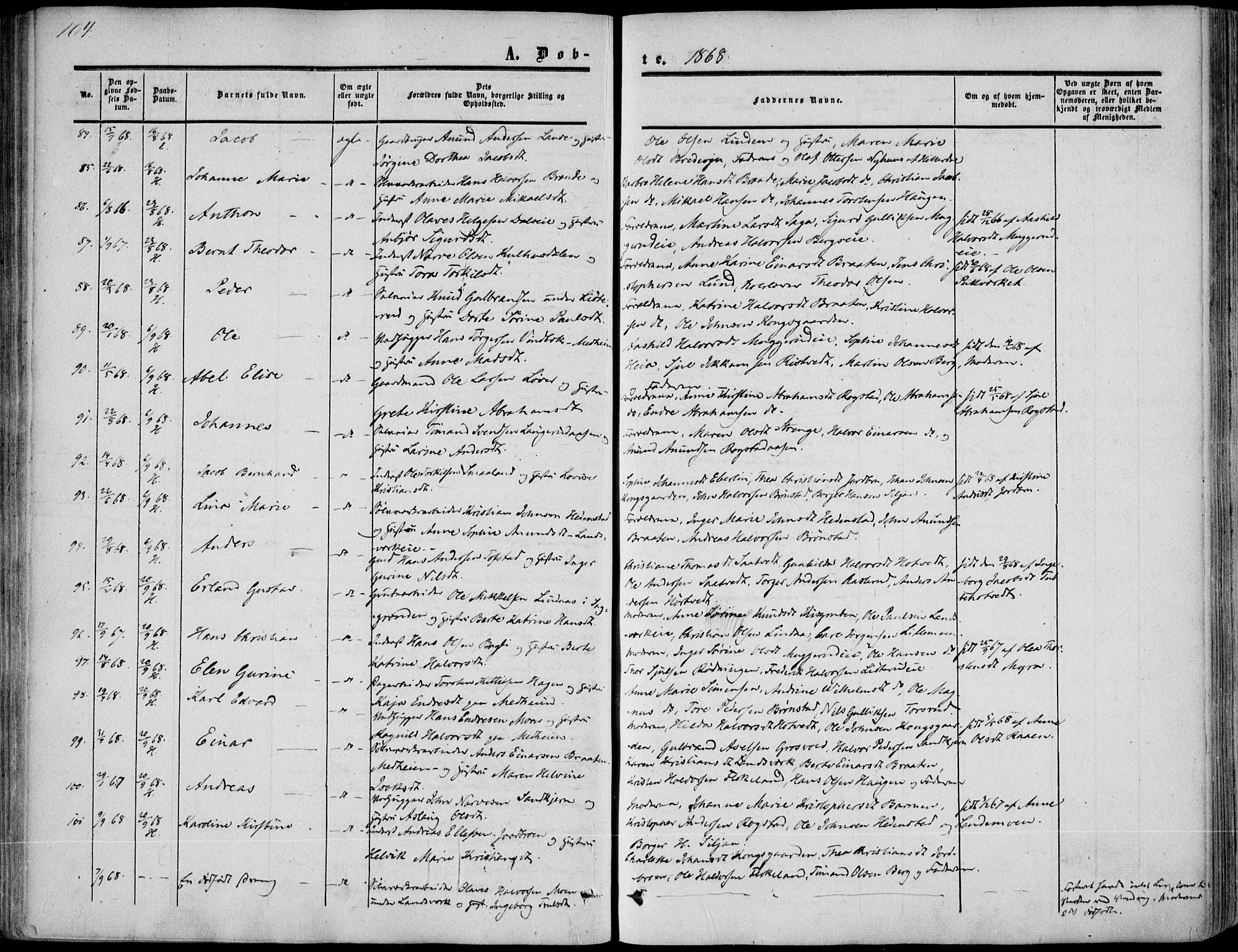 Sandsvær kirkebøker, AV/SAKO-A-244/F/Fa/L0006: Parish register (official) no. I 6, 1857-1868, p. 104