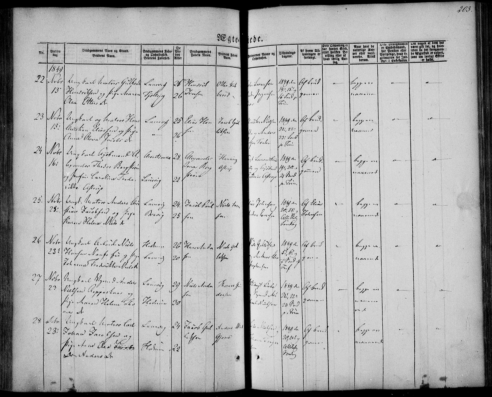 Larvik kirkebøker, AV/SAKO-A-352/F/Fa/L0003: Parish register (official) no. I 3, 1848-1856, p. 203