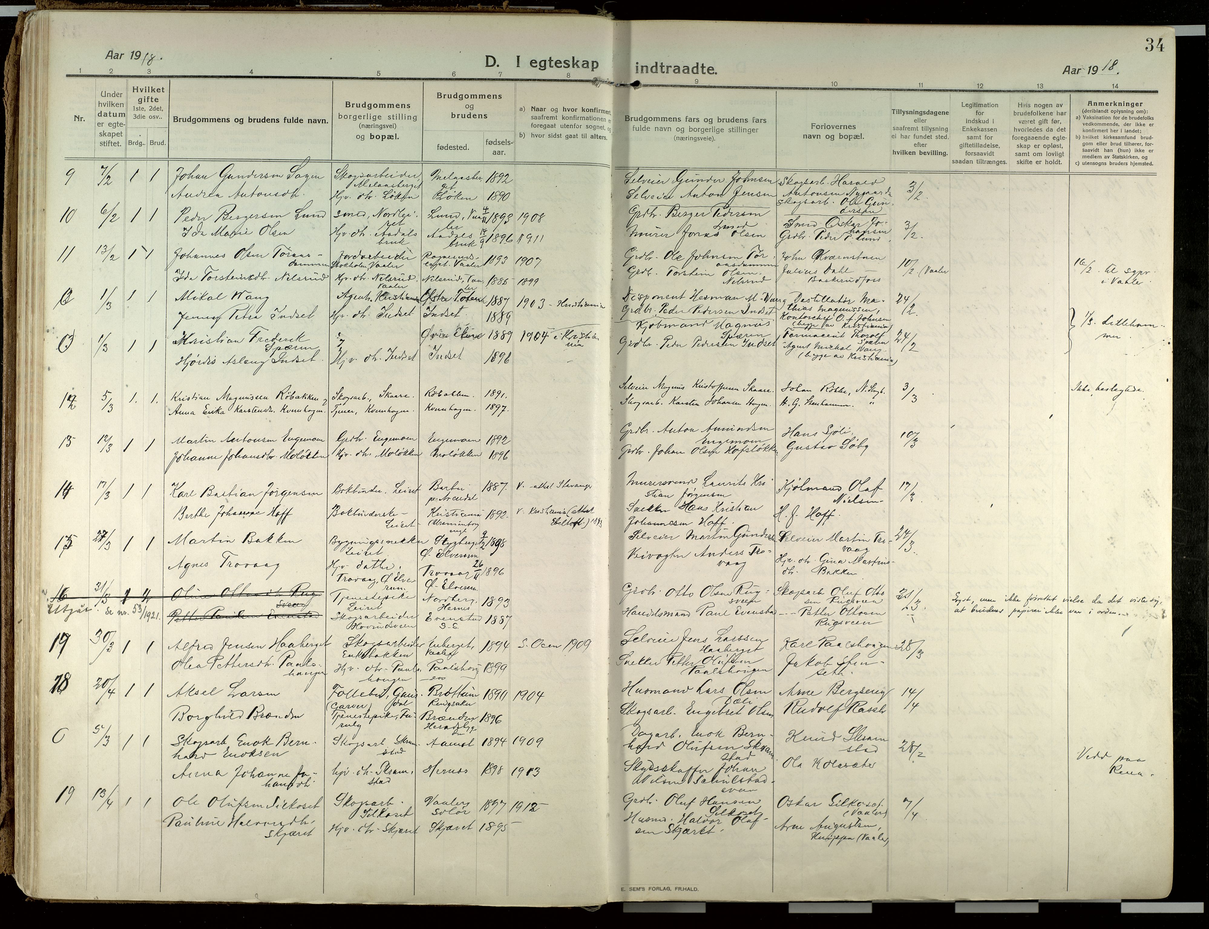 Elverum prestekontor, SAH/PREST-044/H/Ha/Haa/L0021: Parish register (official) no. 21, 1913-1928, p. 34