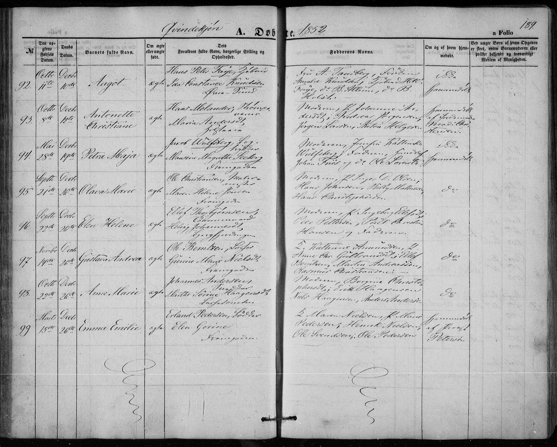 Bragernes kirkebøker, SAKO/A-6/F/Fb/L0002: Parish register (official) no. II 2, 1848-1859, p. 189