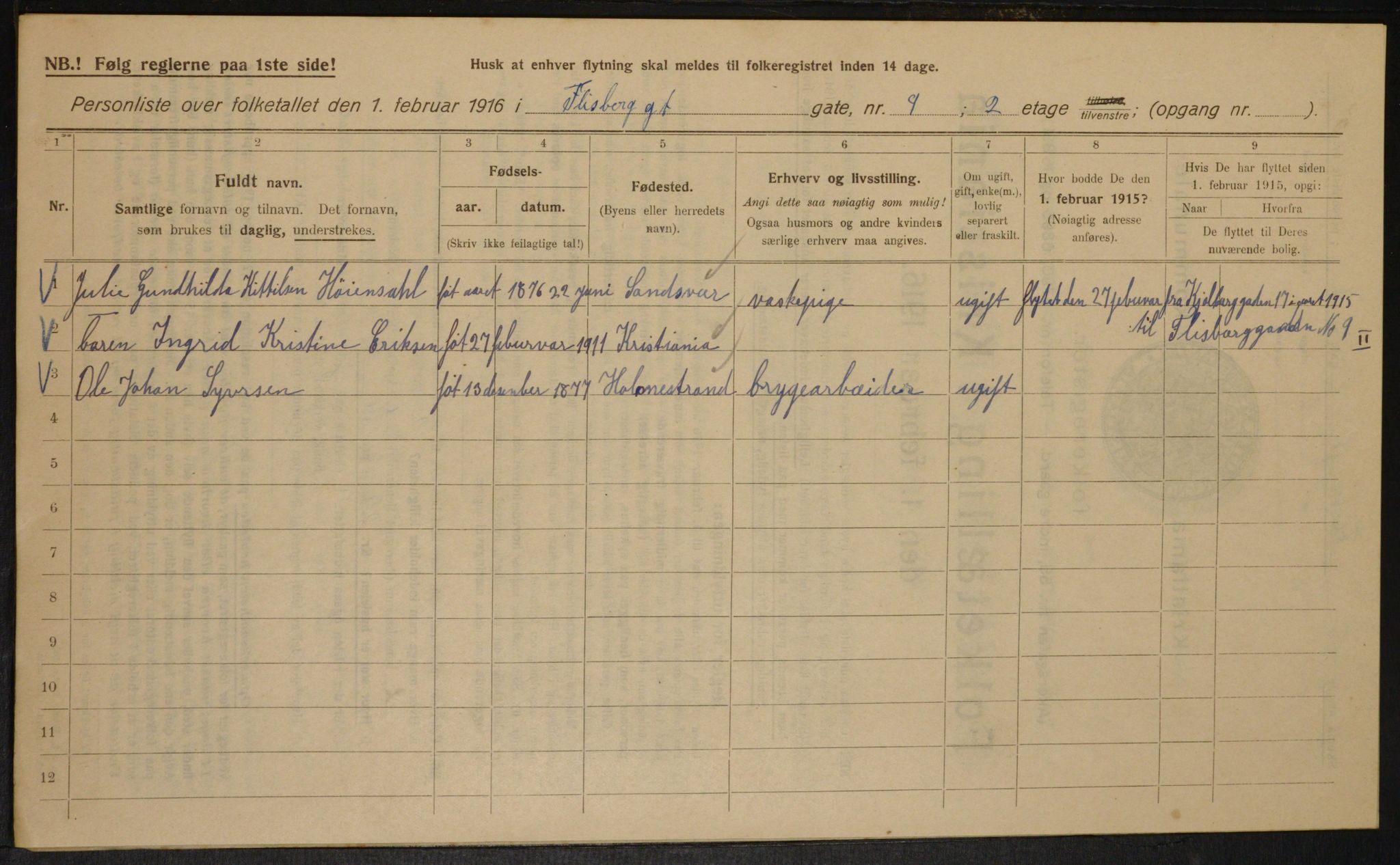 OBA, Municipal Census 1916 for Kristiania, 1916, p. 25057