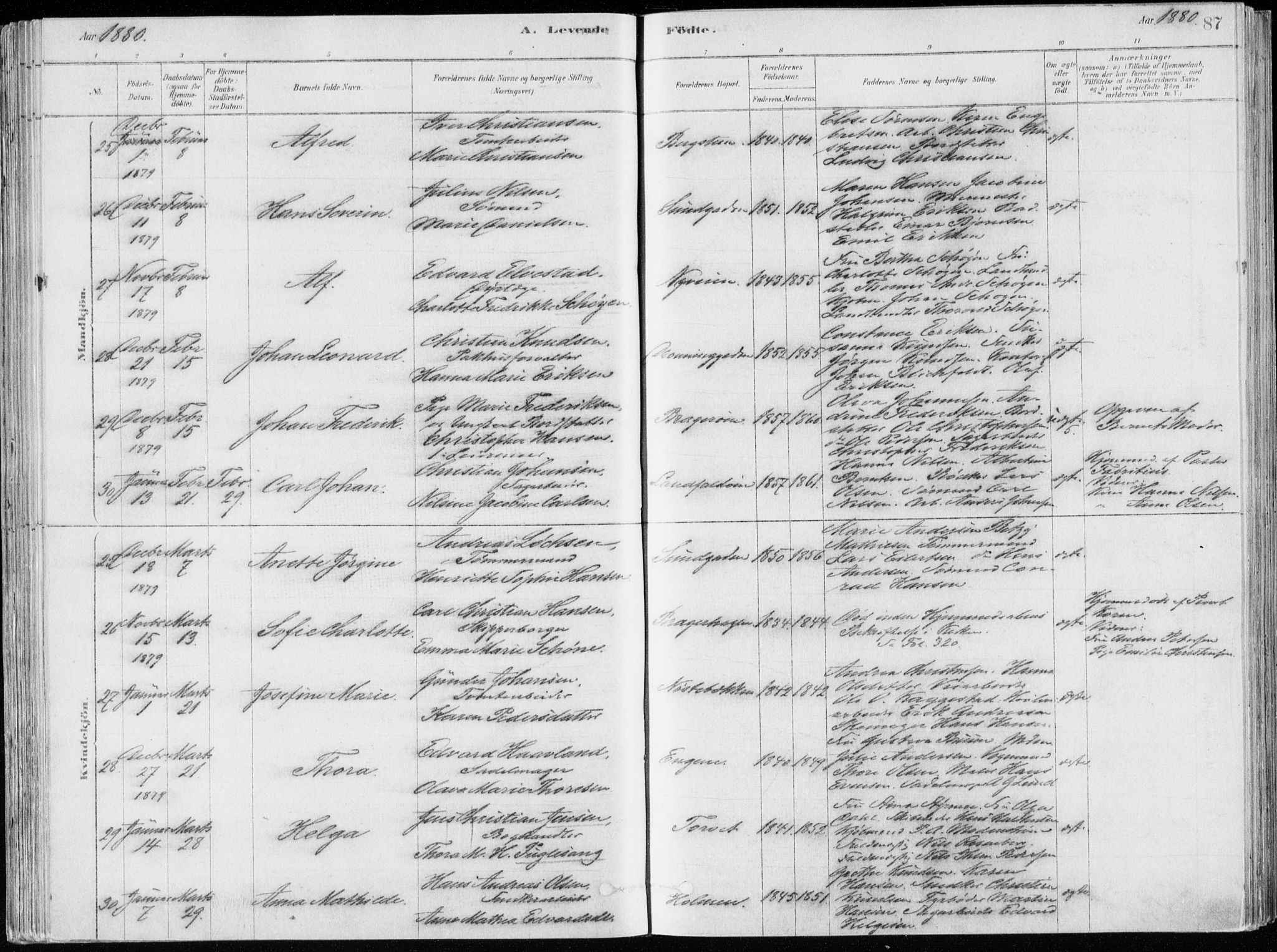 Bragernes kirkebøker, AV/SAKO-A-6/F/Fb/L0006a: Parish register (official) no. II 6A, 1878-1885, p. 87