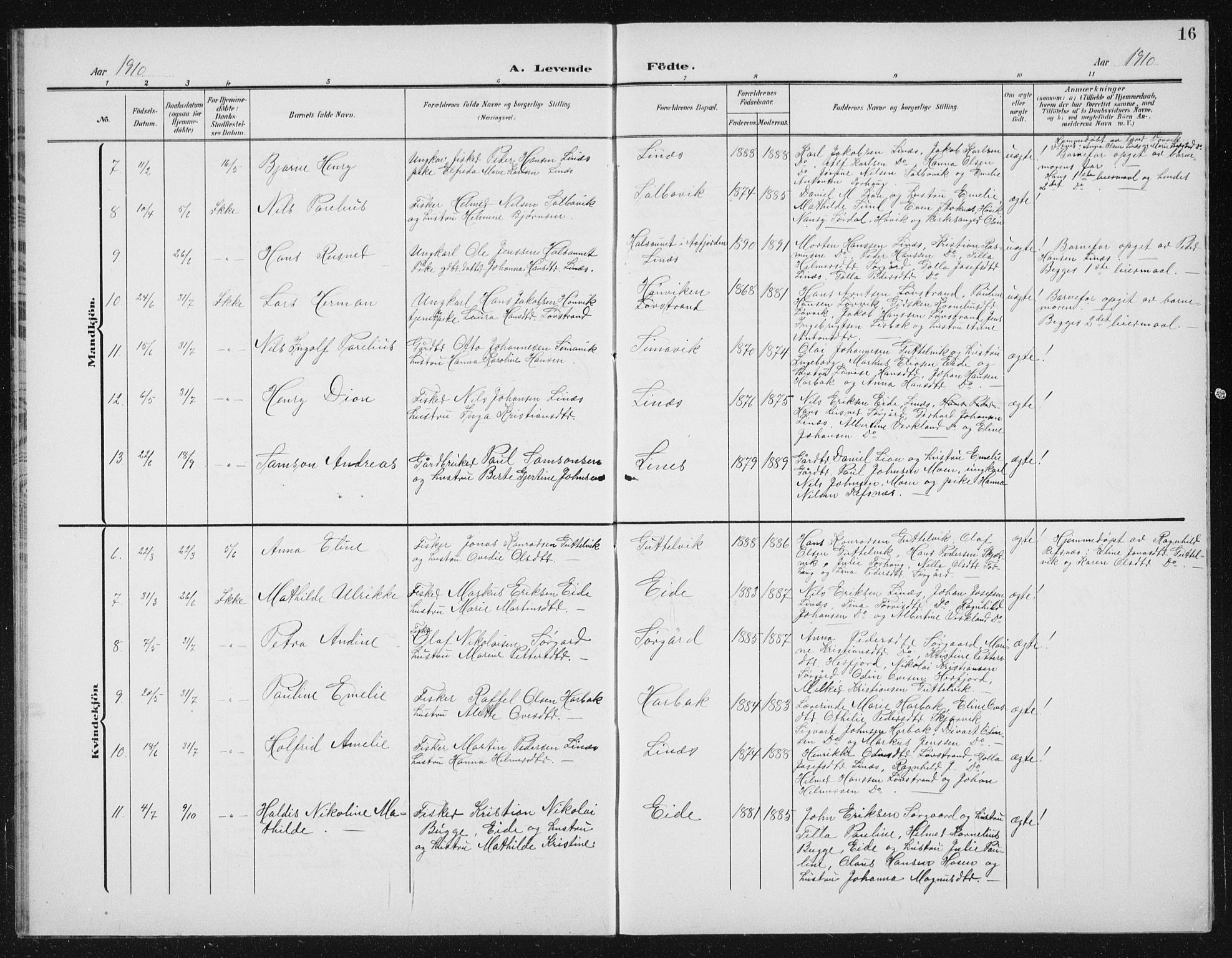 Ministerialprotokoller, klokkerbøker og fødselsregistre - Sør-Trøndelag, SAT/A-1456/656/L0699: Parish register (copy) no. 656C05, 1905-1920, p. 16