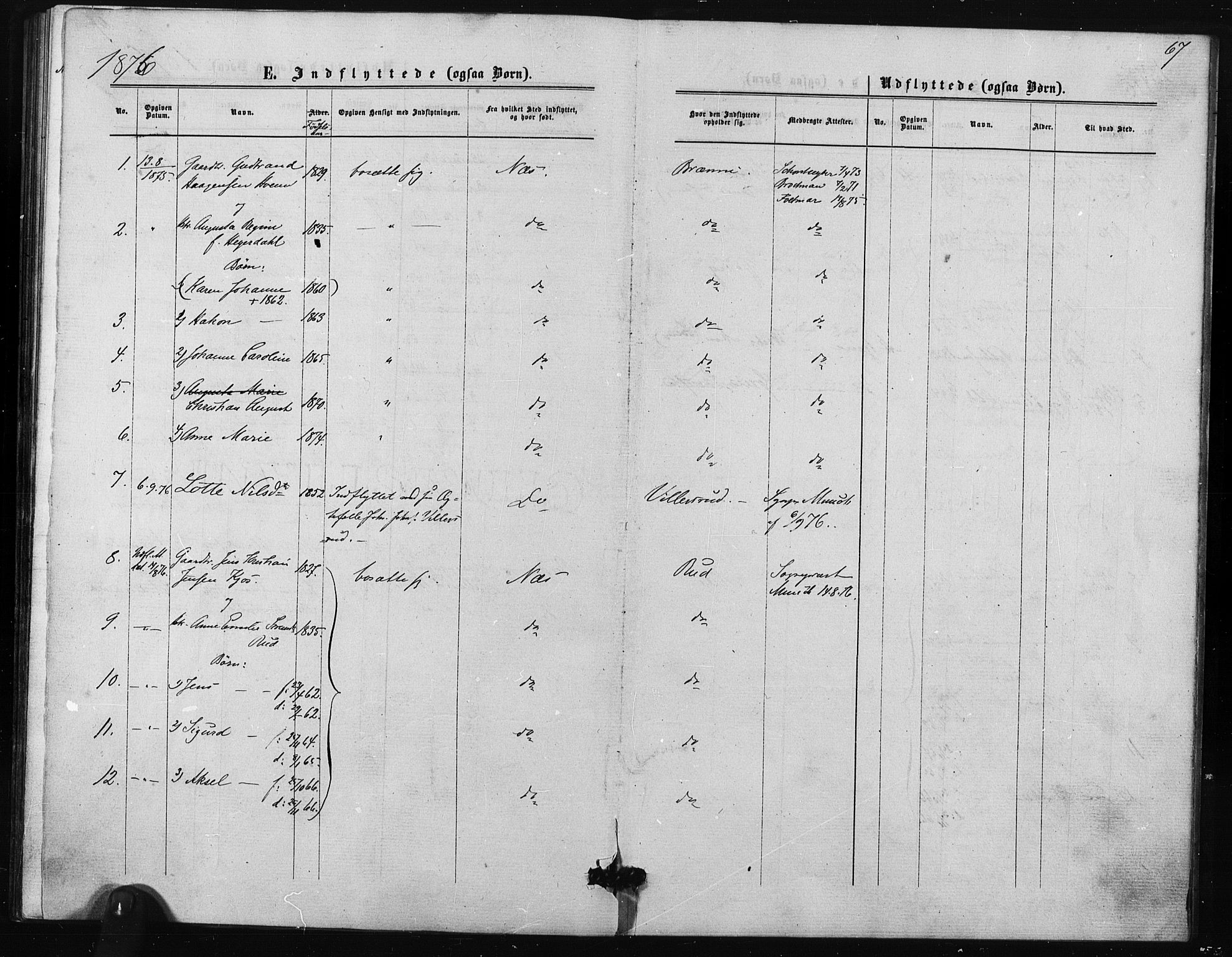 Ullensaker prestekontor Kirkebøker, SAO/A-10236a/F/Fa/L0018: Parish register (official) no. I 18, 1876-1877, p. 67