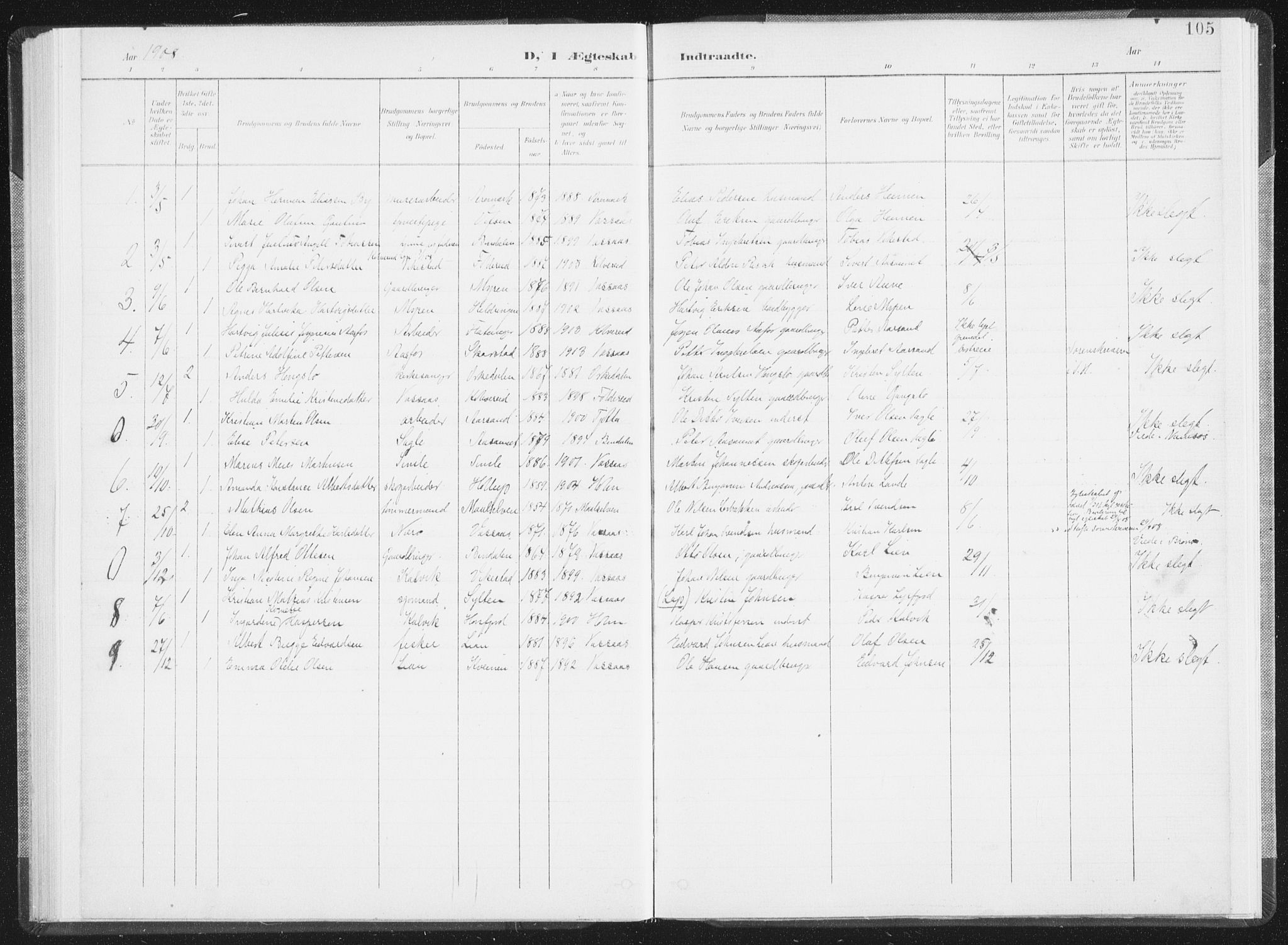 Ministerialprotokoller, klokkerbøker og fødselsregistre - Nordland, AV/SAT-A-1459/810/L0153: Parish register (official) no. 810A12, 1899-1914, p. 105