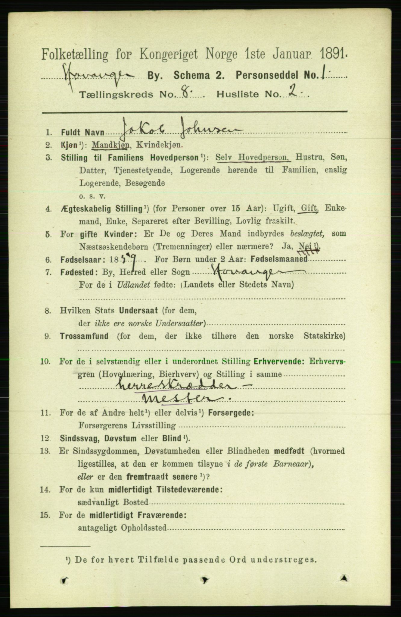 RA, 1891 census for 1103 Stavanger, 1891, p. 11986