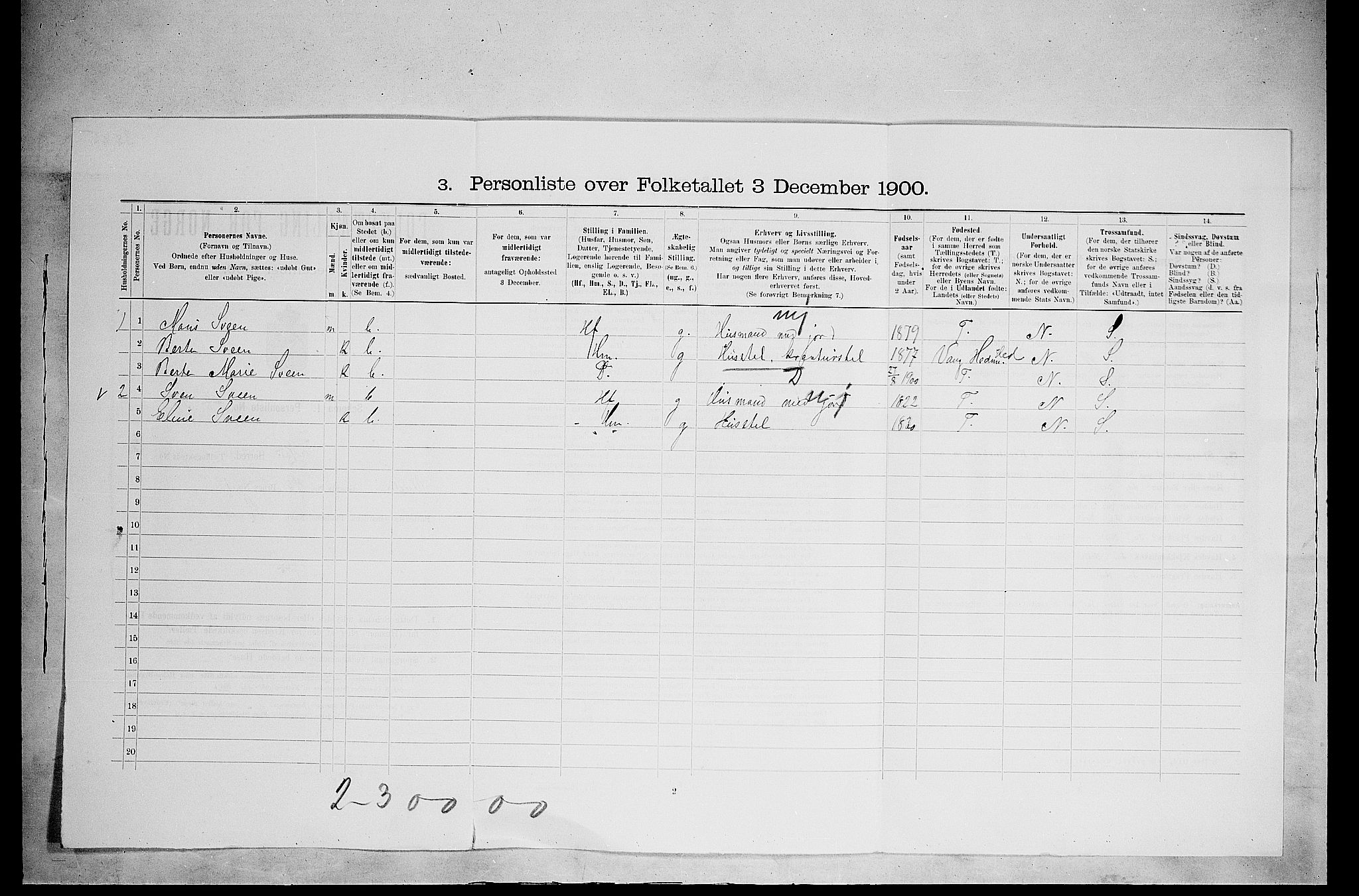 SAH, 1900 census for Nes, 1900, p. 503