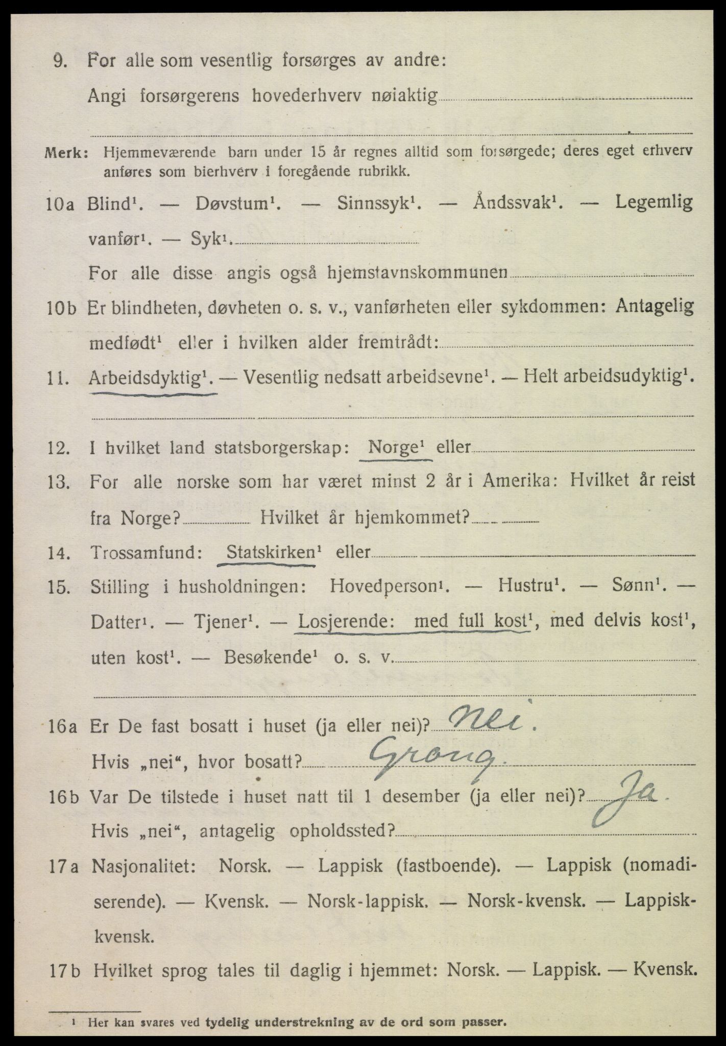 SAT, 1920 census for Grong, 1920, p. 4082
