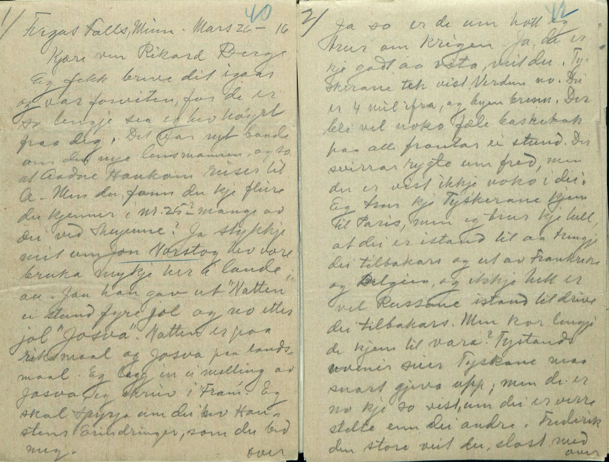Rikard Berge, TEMU/TGM-A-1003/F/L0009/0003: 341-356 / 343 Mest brev, litt tradisjon, 1902-1925, p. 40-42