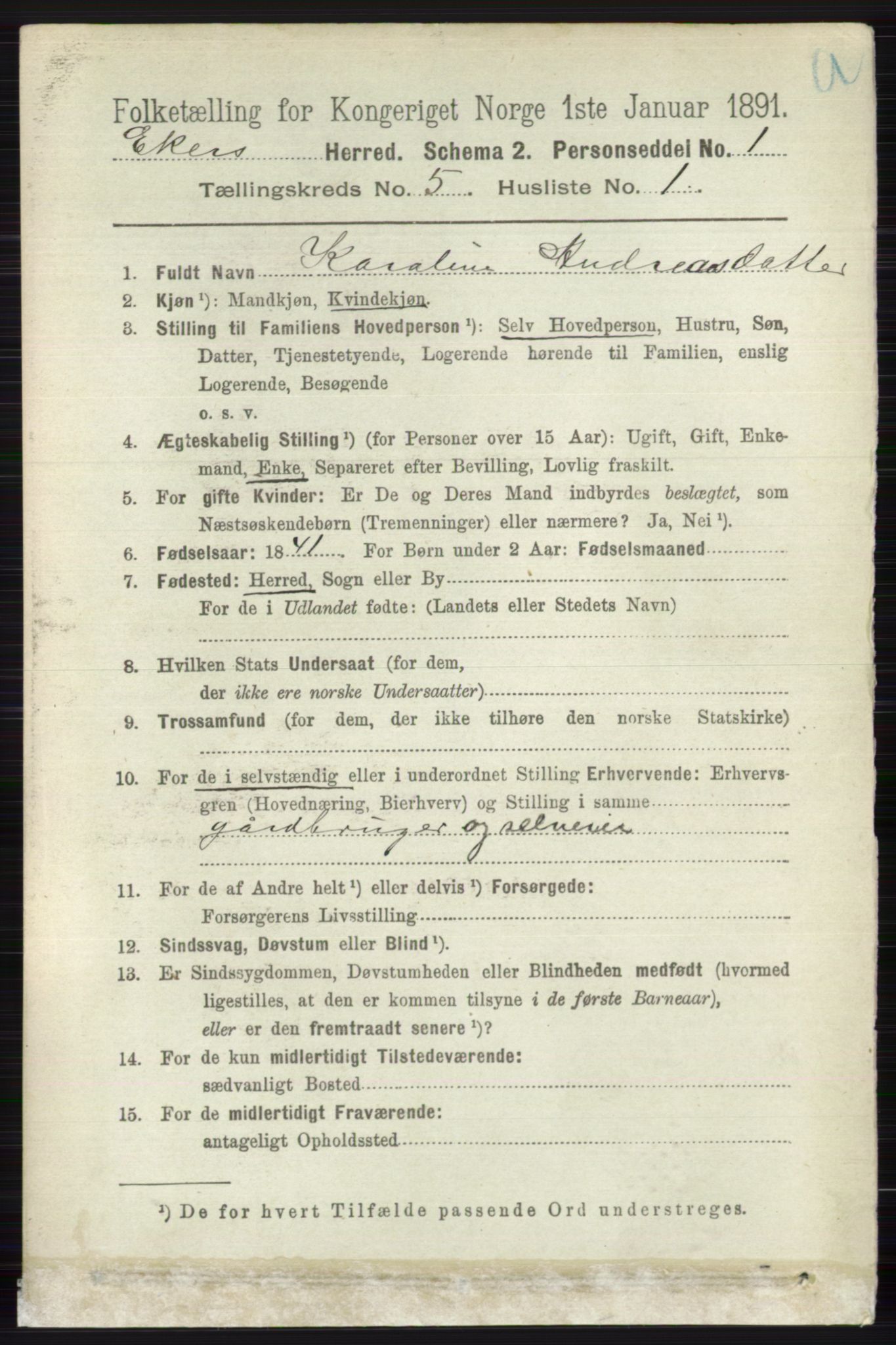 RA, 1891 census for 0624 Øvre Eiker, 1891, p. 1831