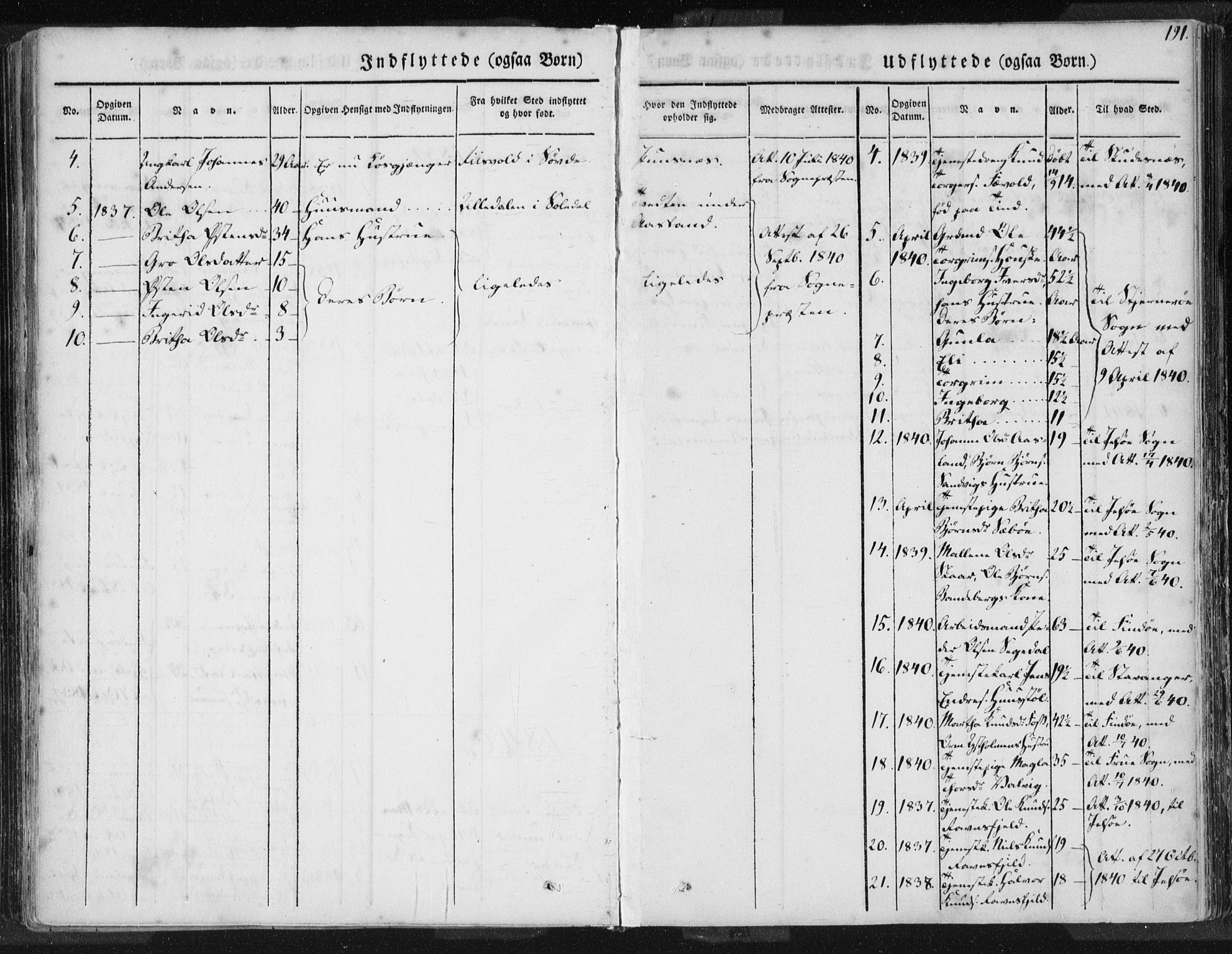 Hjelmeland sokneprestkontor, SAST/A-101843/01/IV/L0006: Parish register (official) no. A 6, 1834-1845, p. 191