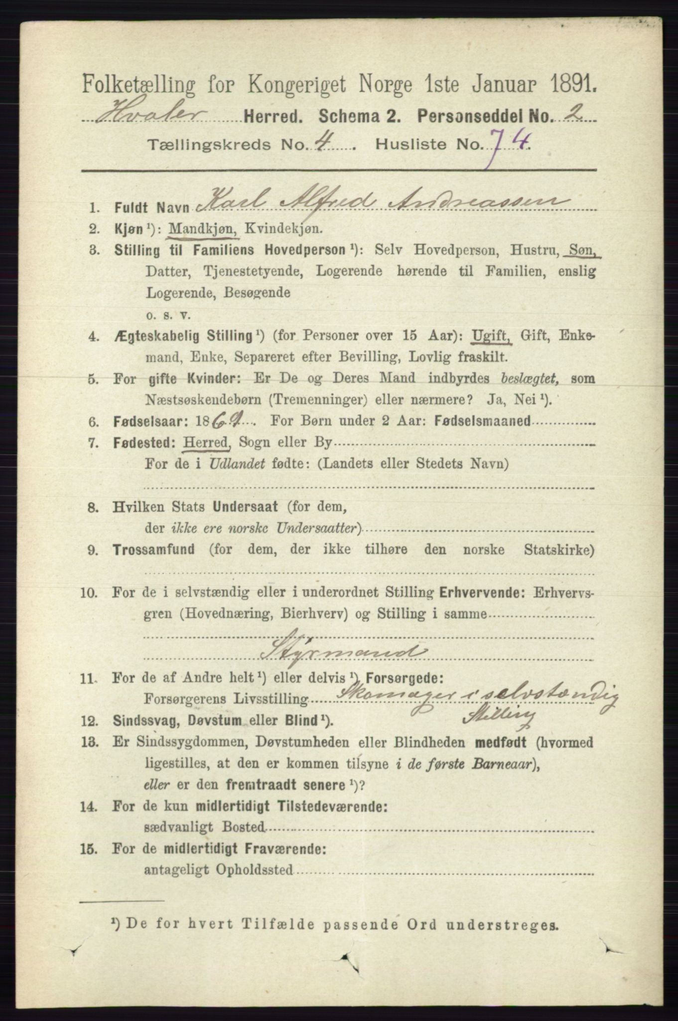 RA, 1891 census for 0111 Hvaler, 1891, p. 3034