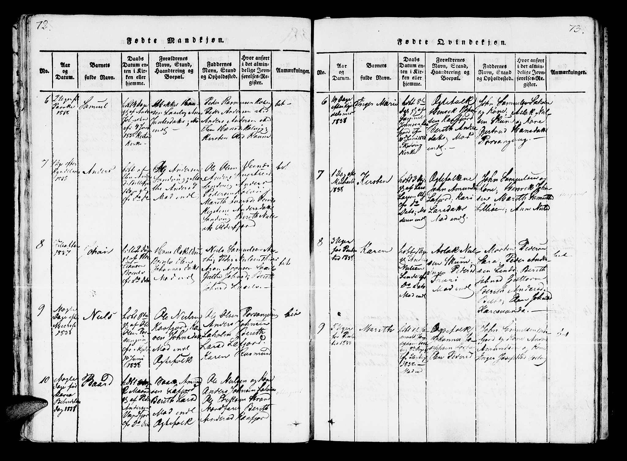 Kistrand/Porsanger sokneprestembete, AV/SATØ-S-1351/H/Ha/L0003.kirke: Parish register (official) no. 3, 1825-1842, p. 72-73