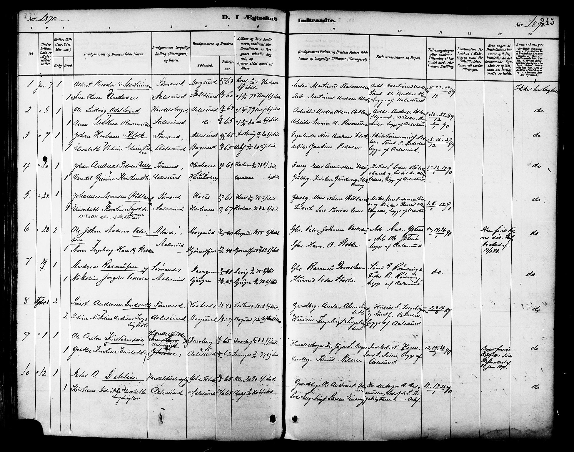 Ministerialprotokoller, klokkerbøker og fødselsregistre - Møre og Romsdal, AV/SAT-A-1454/529/L0455: Parish register (official) no. 529A05, 1885-1893, p. 245