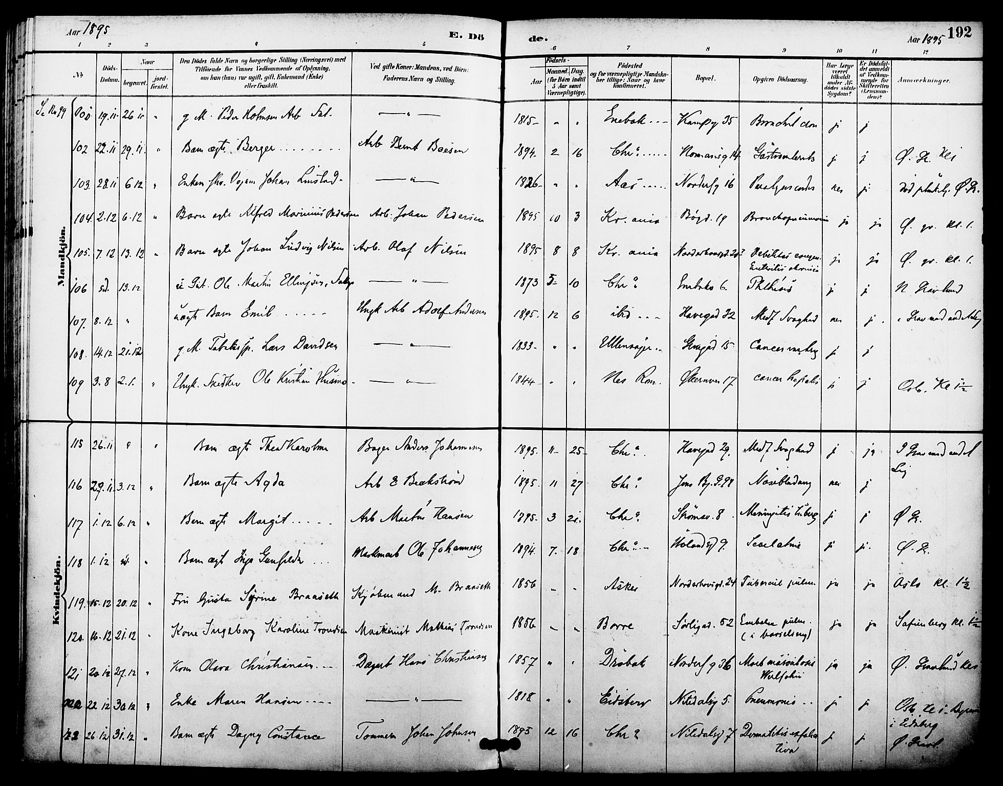 Kampen prestekontor Kirkebøker, AV/SAO-A-10853/F/Fa/L0008: Parish register (official) no. I 8, 1892-1902, p. 192