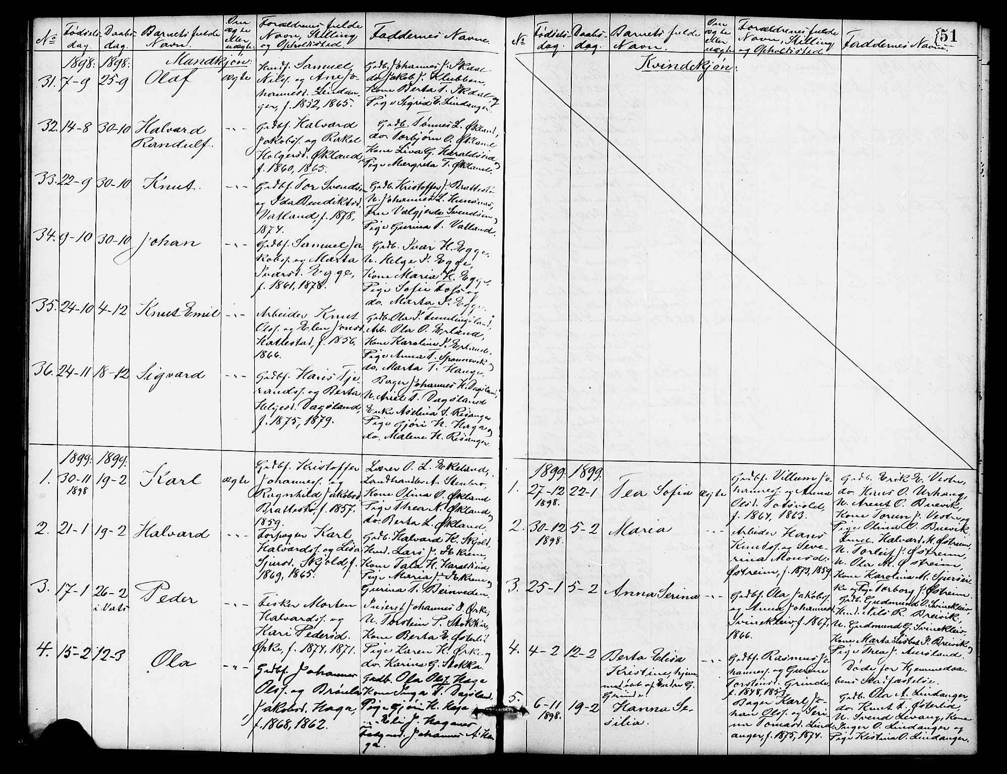 Skjold sokneprestkontor, SAST/A-101847/H/Ha/Hab/L0007: Parish register (copy) no. B 7, 1885-1906, p. 51