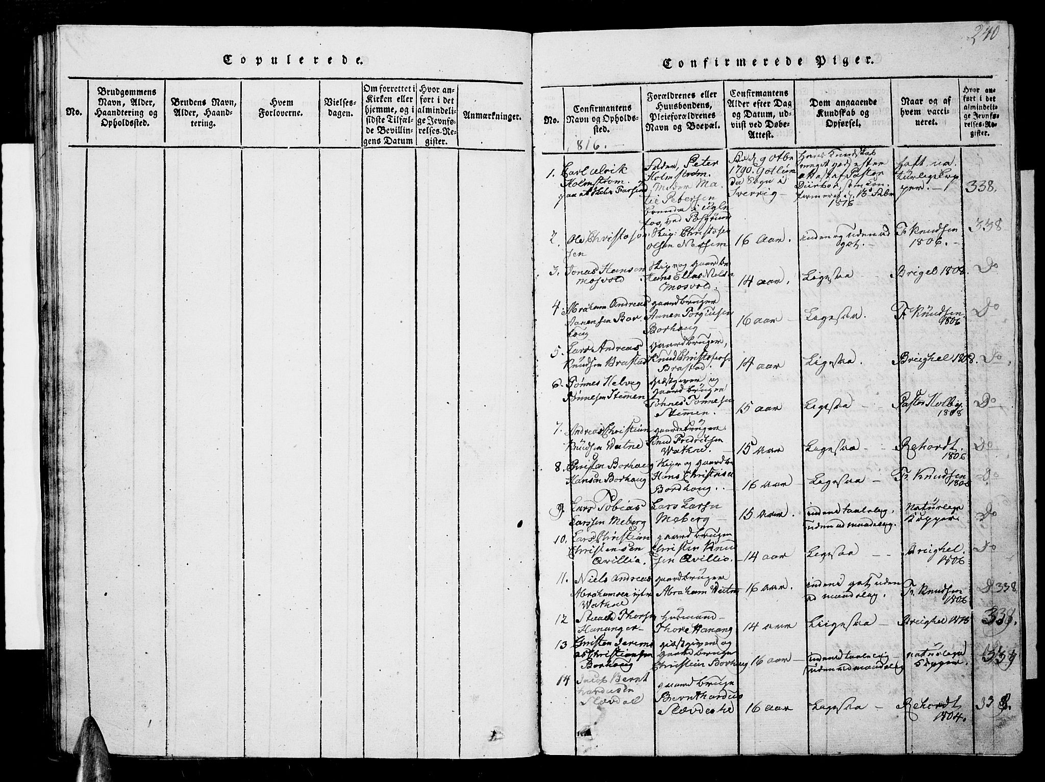 Lista sokneprestkontor, SAK/1111-0027/F/Fb/L0001: Parish register (copy) no. B 1, 1816-1832, p. 240