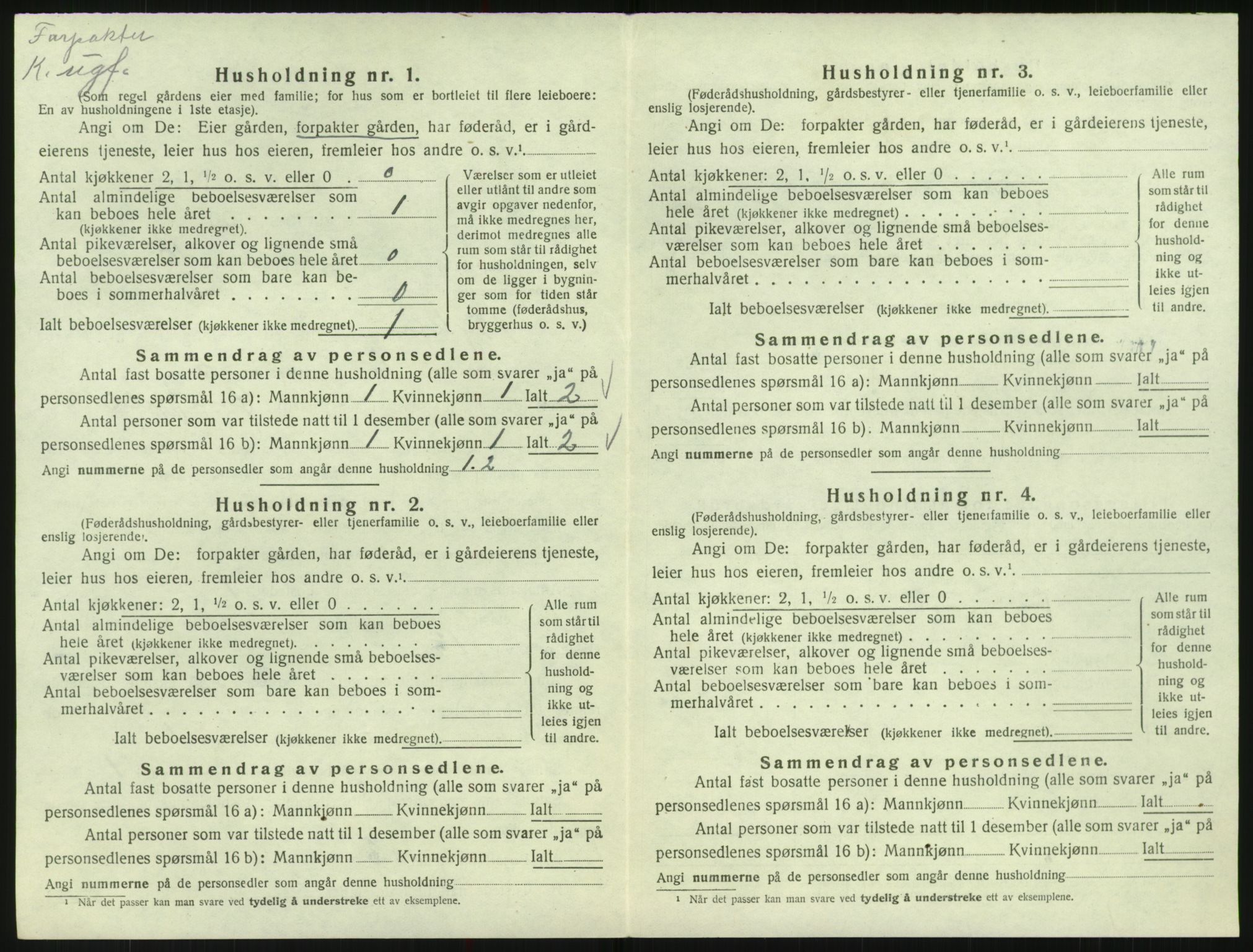 SAK, 1920 census for Bykle, 1920, p. 192