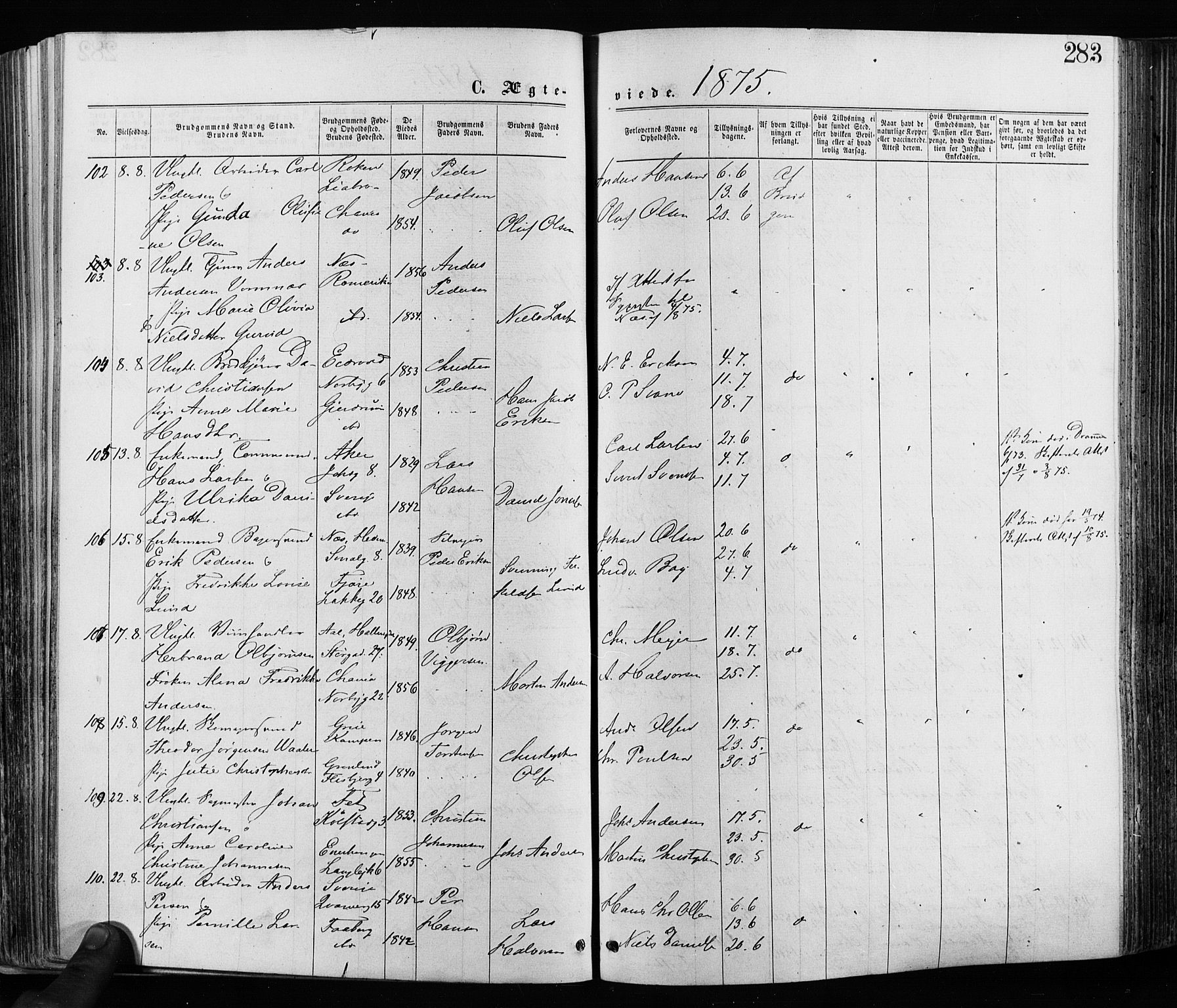 Grønland prestekontor Kirkebøker, SAO/A-10848/F/Fa/L0005: Parish register (official) no. 5, 1869-1880, p. 283