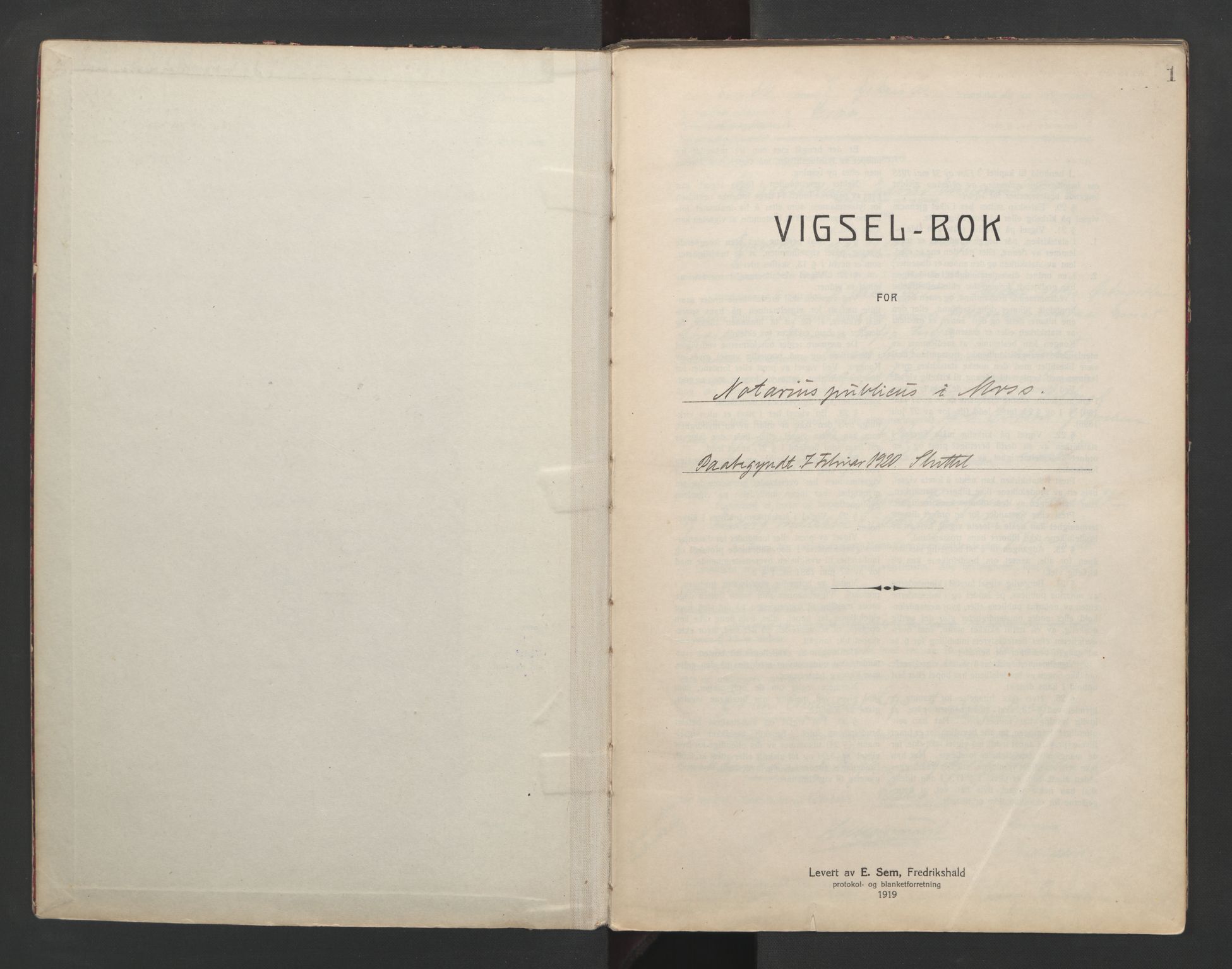 Moss byfogd, SAO/A-10863/L/Lb/L0003: Vigselsbok, 1920-1932, p. 1