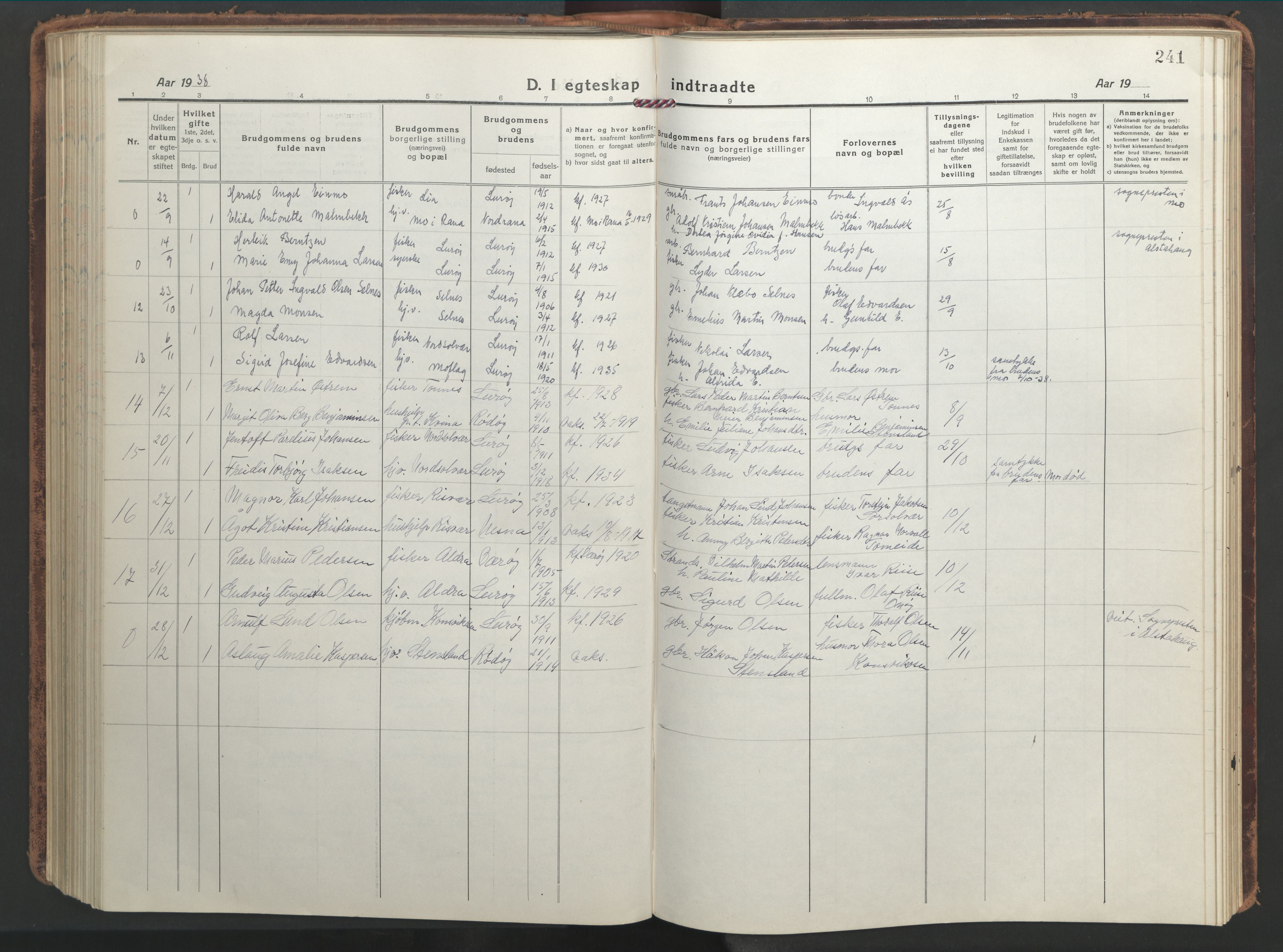 Ministerialprotokoller, klokkerbøker og fødselsregistre - Nordland, AV/SAT-A-1459/839/L0574: Parish register (copy) no. 839C04, 1918-1950, p. 241