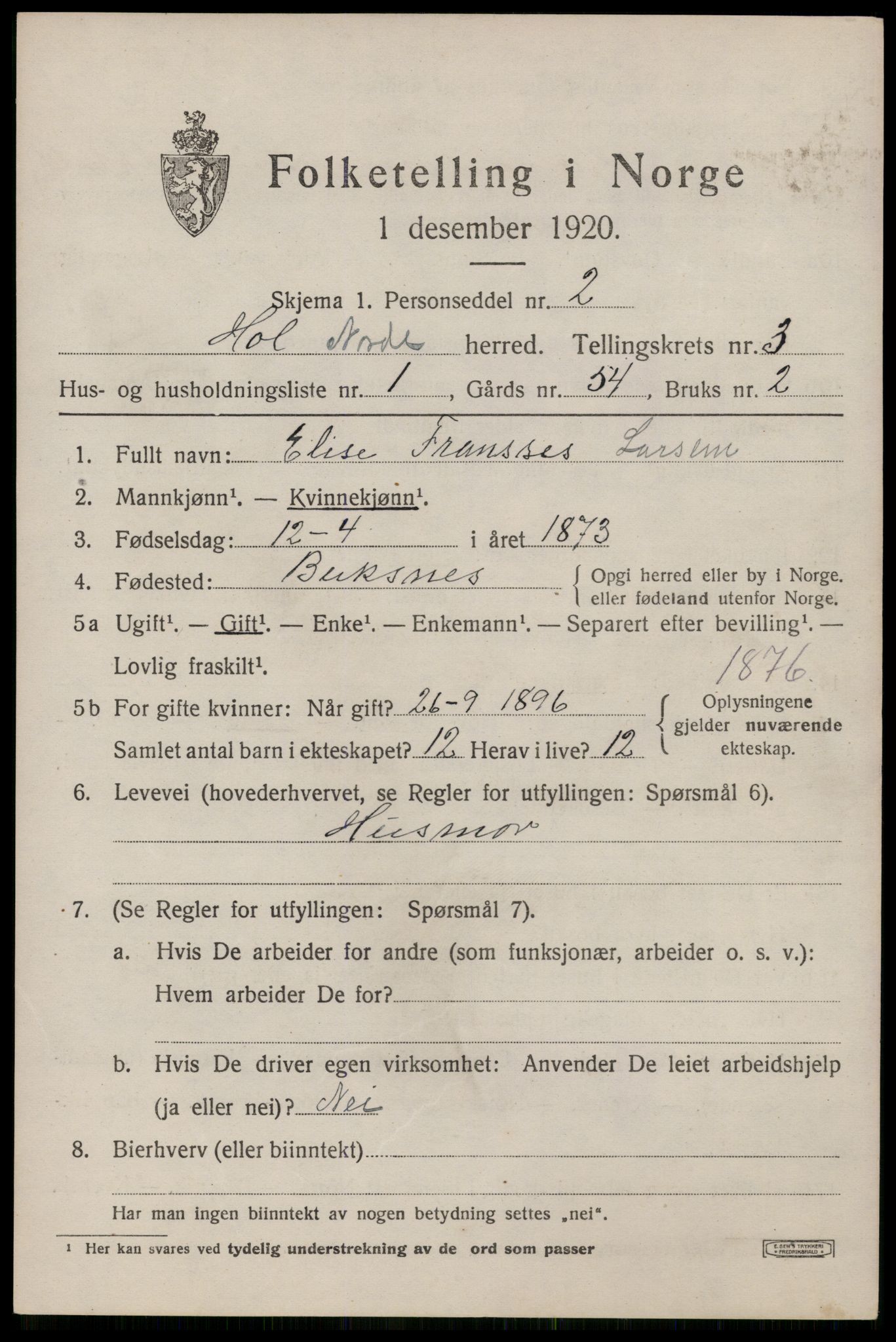 SAT, 1920 census for Hol, 1920, p. 2381