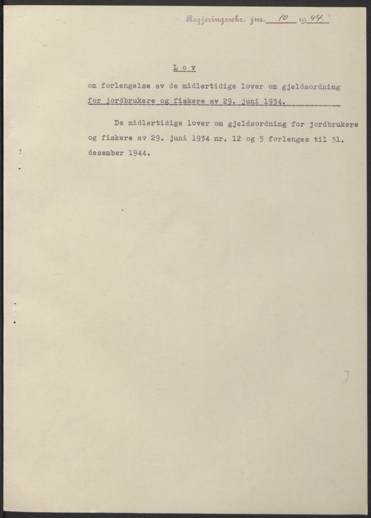 NS-administrasjonen 1940-1945 (Statsrådsekretariatet, de kommisariske statsråder mm), AV/RA-S-4279/D/Db/L0100: Lover, 1944, p. 28