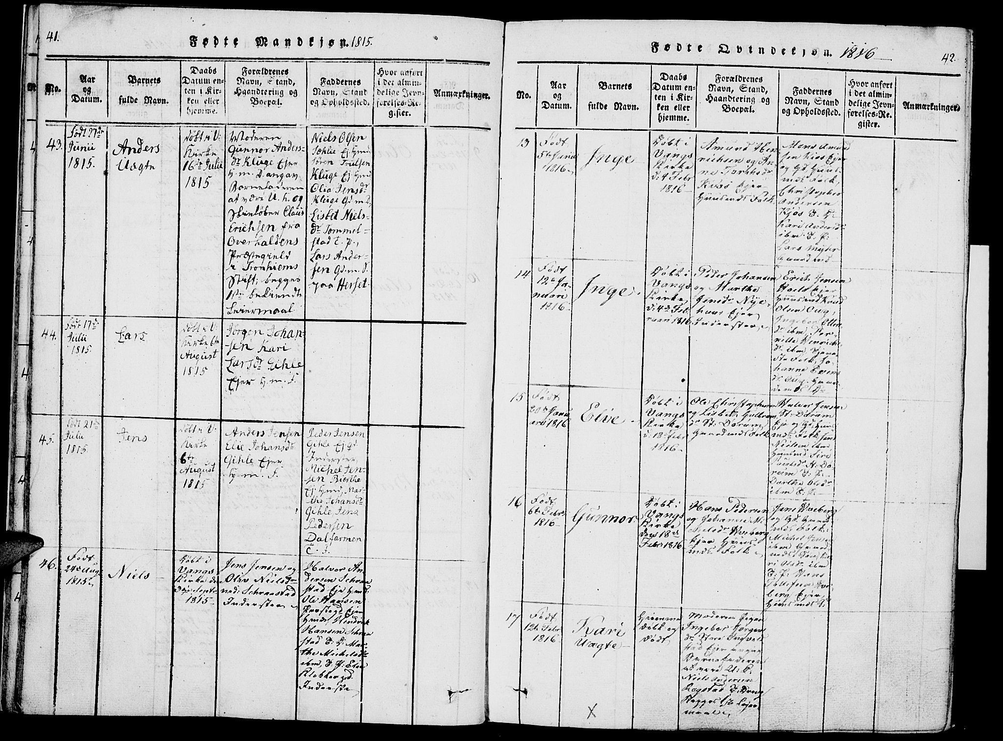 Vang prestekontor, Hedmark, SAH/PREST-008/H/Ha/Haa/L0007: Parish register (official) no. 7, 1813-1826, p. 41-42