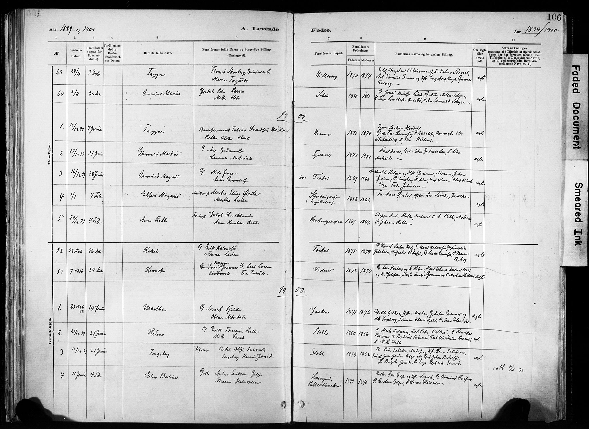 Hetland sokneprestkontor, SAST/A-101826/30/30BA/L0011: Parish register (official) no. A 11, 1884-1911, p. 106