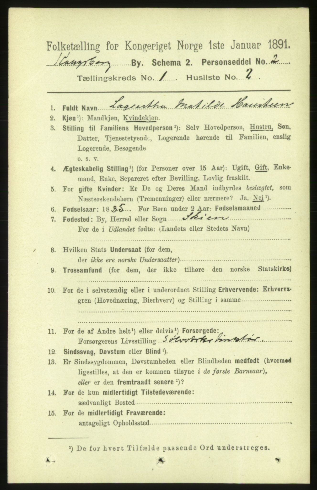 RA, 1891 census for 0604 Kongsberg, 1891, p. 1595