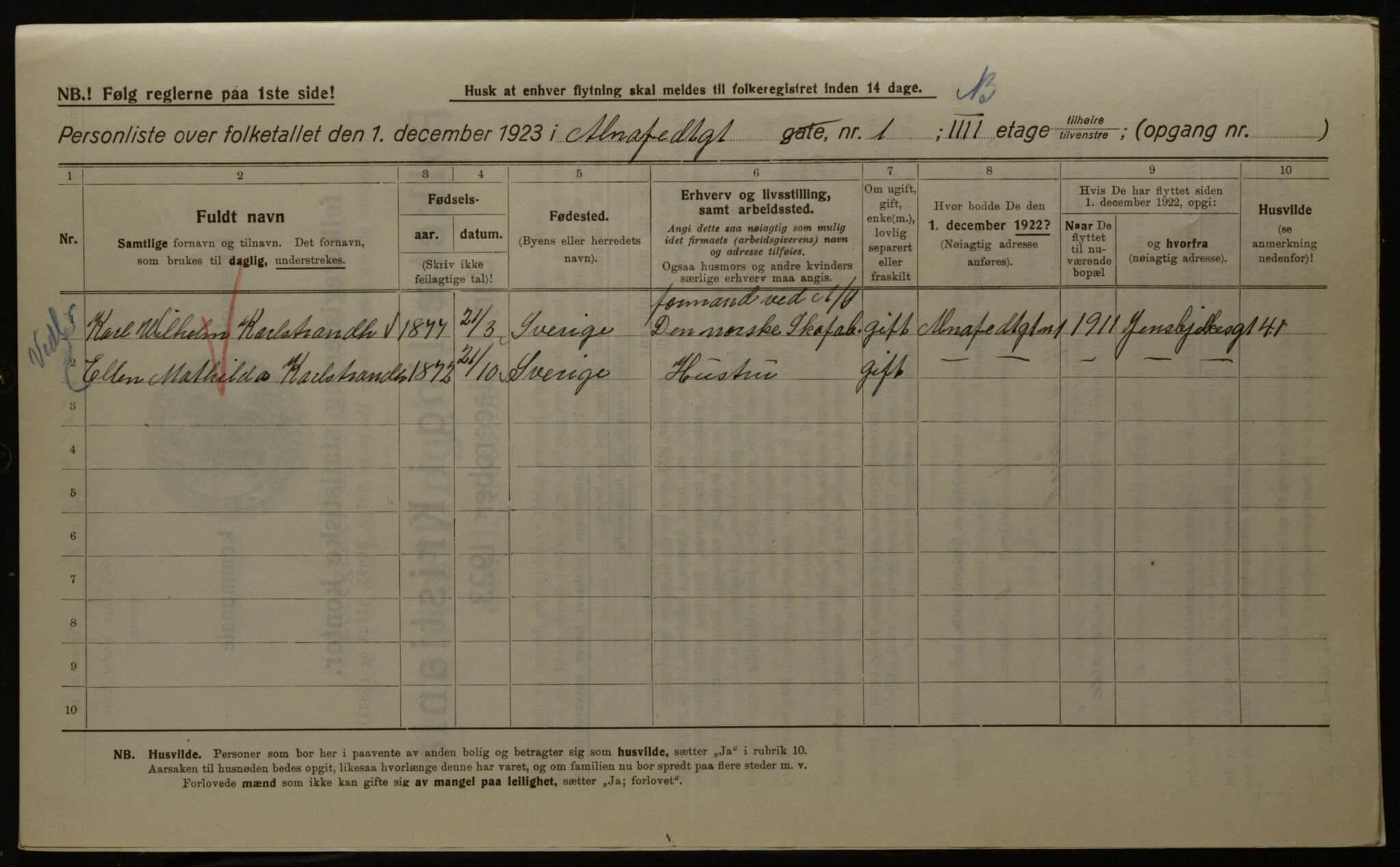 OBA, Municipal Census 1923 for Kristiania, 1923, p. 1270