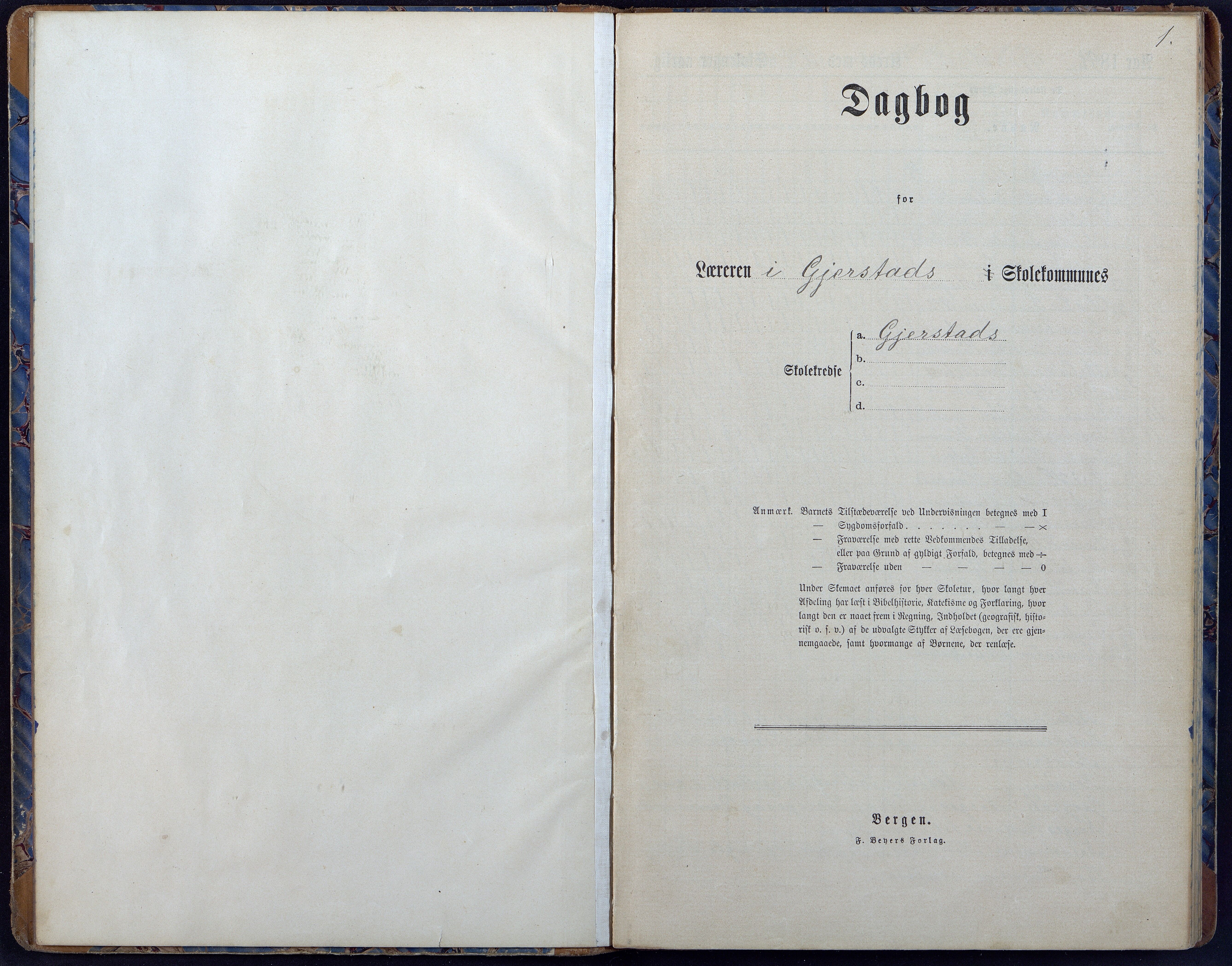 Gjerstad Kommune, Gjerstad Skole, AAKS/KA0911-550a/F01/L0008: Dagbok, 1892-1908, p. 1