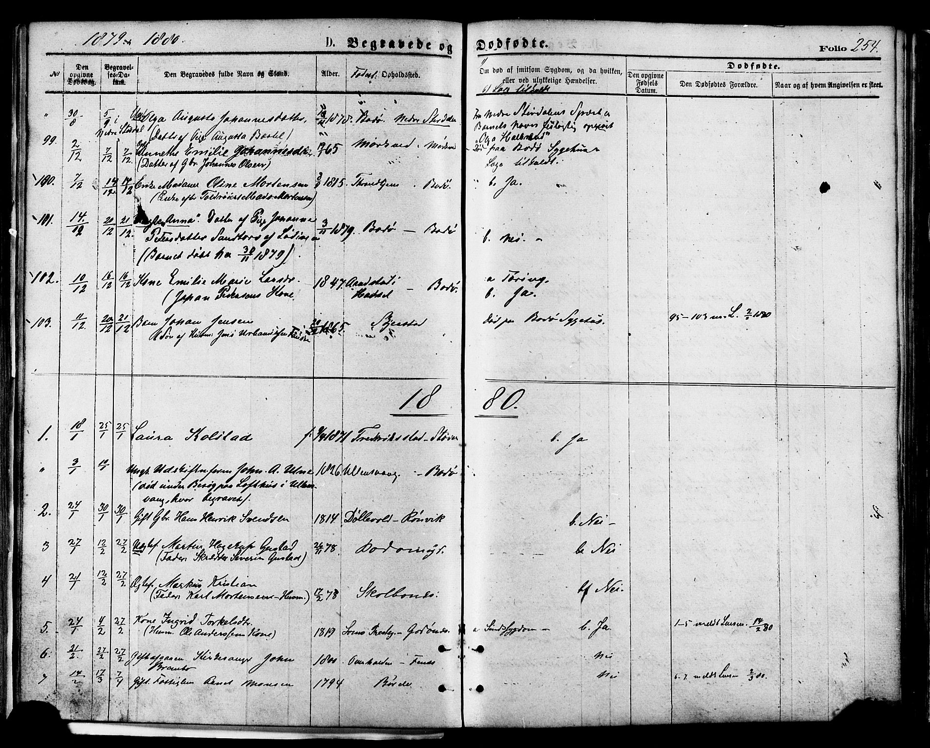 Ministerialprotokoller, klokkerbøker og fødselsregistre - Nordland, SAT/A-1459/801/L0009: Parish register (official) no. 801A09, 1876-1883, p. 254