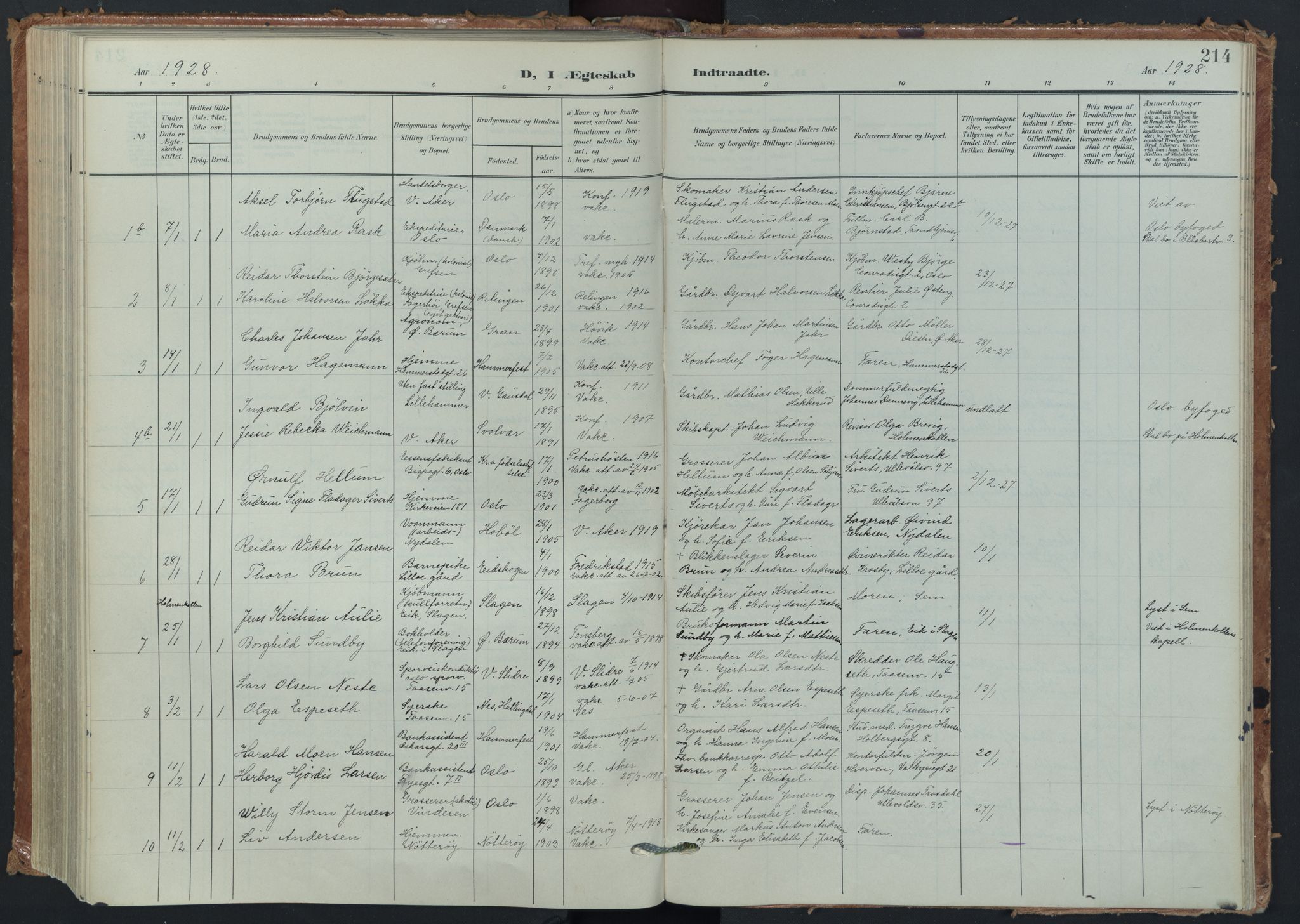 Vestre Aker prestekontor Kirkebøker, AV/SAO-A-10025/F/Fa/L0015: Parish register (official) no. 15, 1904-1929, p. 214