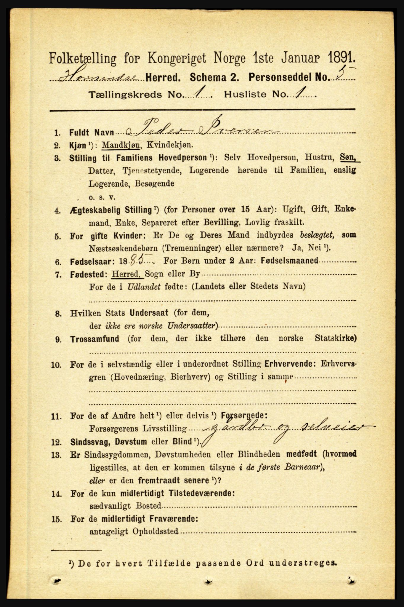 RA, 1891 census for 1444 Hornindal, 1891, p. 65