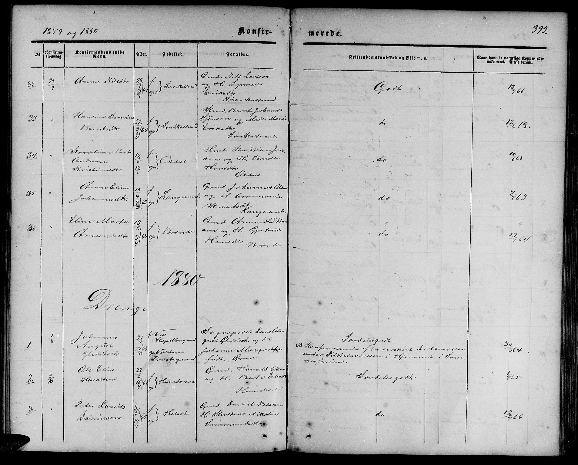 Ministerialprotokoller, klokkerbøker og fødselsregistre - Møre og Romsdal, AV/SAT-A-1454/511/L0157: Parish register (copy) no. 511C03, 1864-1884, p. 392