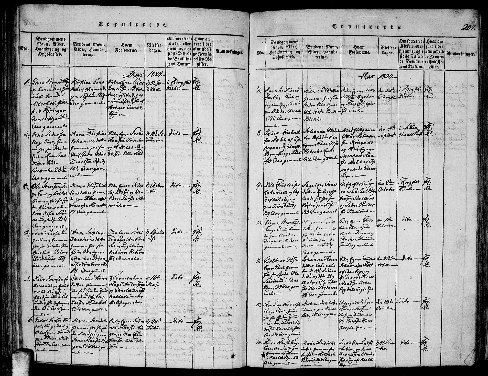 Kråkstad prestekontor Kirkebøker, SAO/A-10125a/F/Fa/L0003: Parish register (official) no. I 3, 1813-1824, p. 207