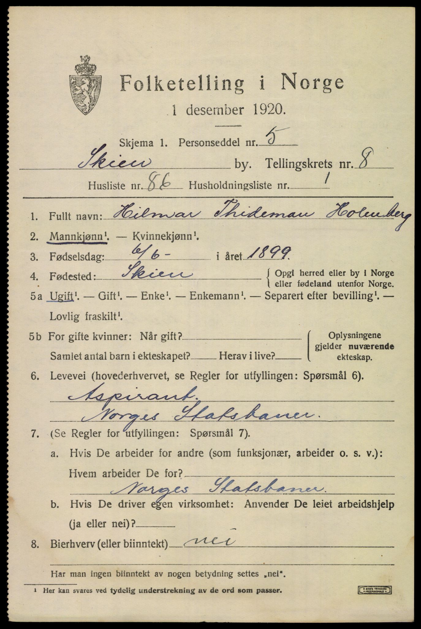SAKO, 1920 census for Skien, 1920, p. 28588