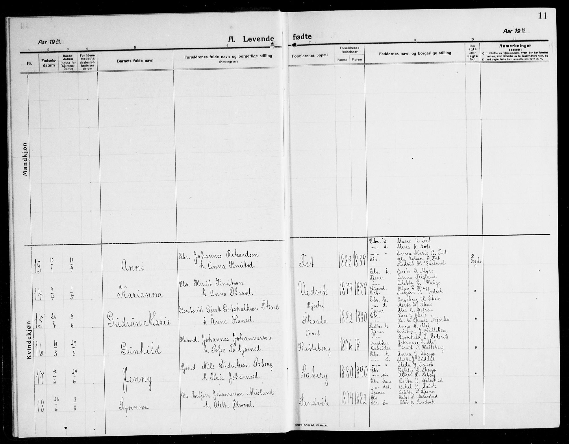 Kvinnherad sokneprestembete, AV/SAB-A-76401/H/Hab: Parish register (copy) no. A 3, 1911-1945, p. 11