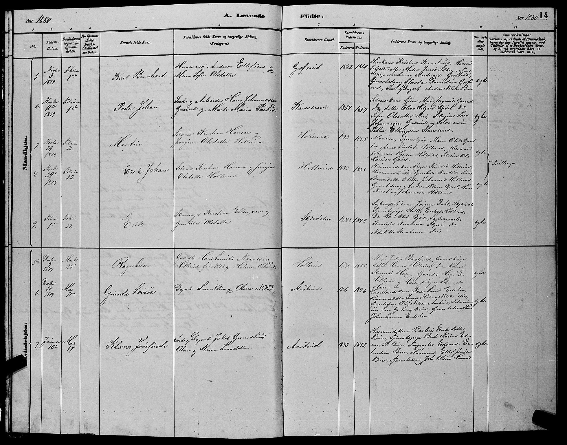 Hole kirkebøker, AV/SAKO-A-228/G/Gb/L0002: Parish register (copy) no. II 2, 1878-1889, p. 14