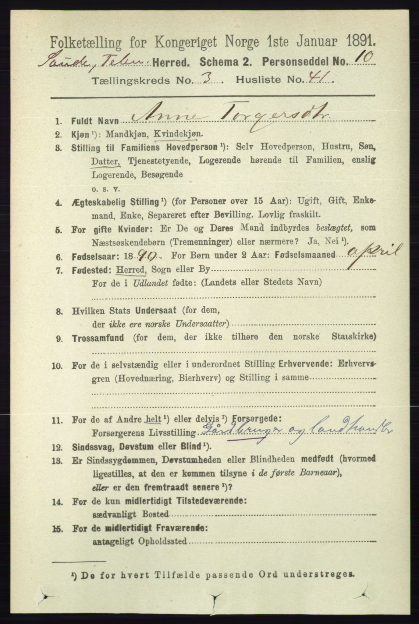 RA, 1891 census for 0822 Sauherad, 1891, p. 944