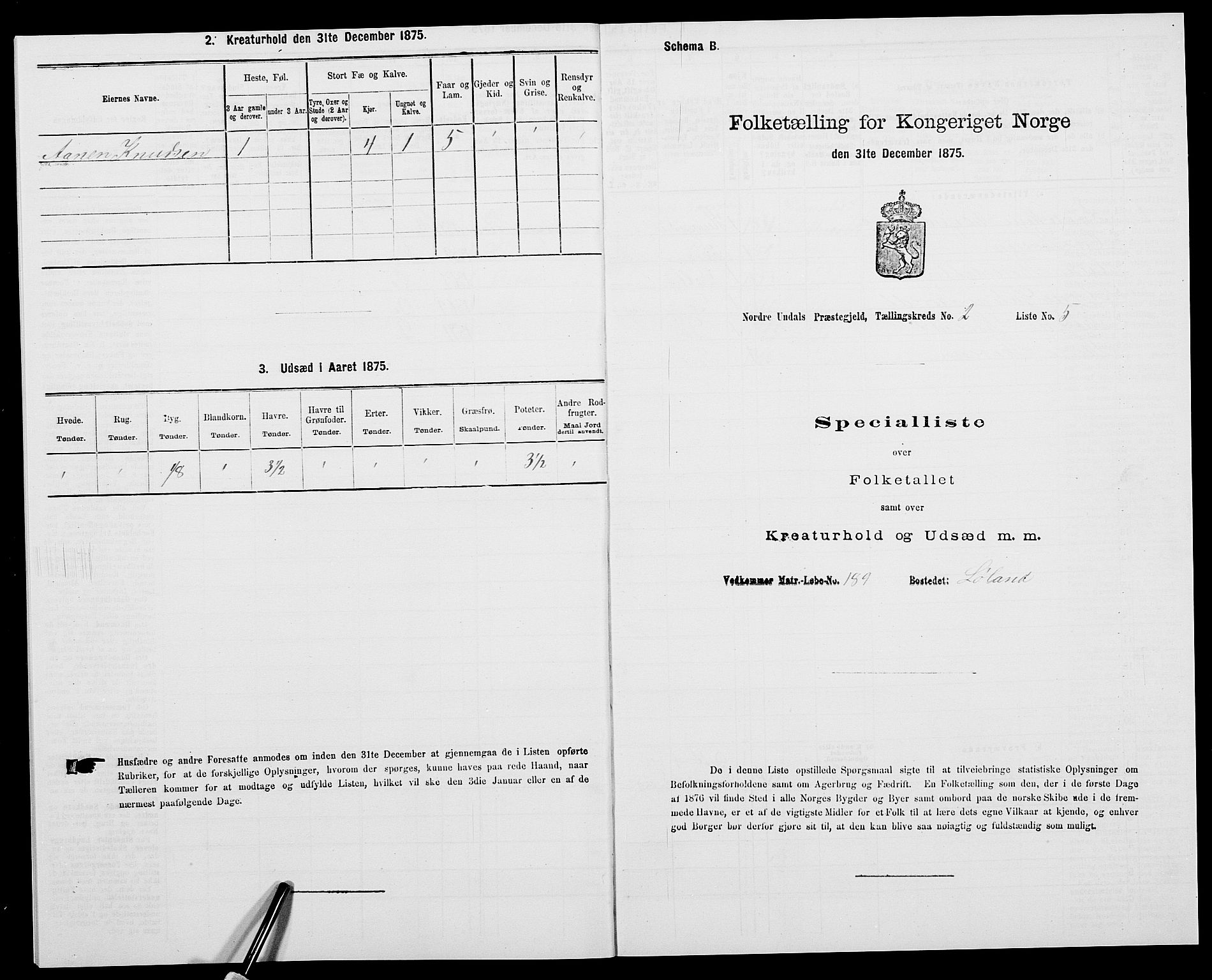 SAK, 1875 census for 1028P Nord-Audnedal, 1875, p. 175