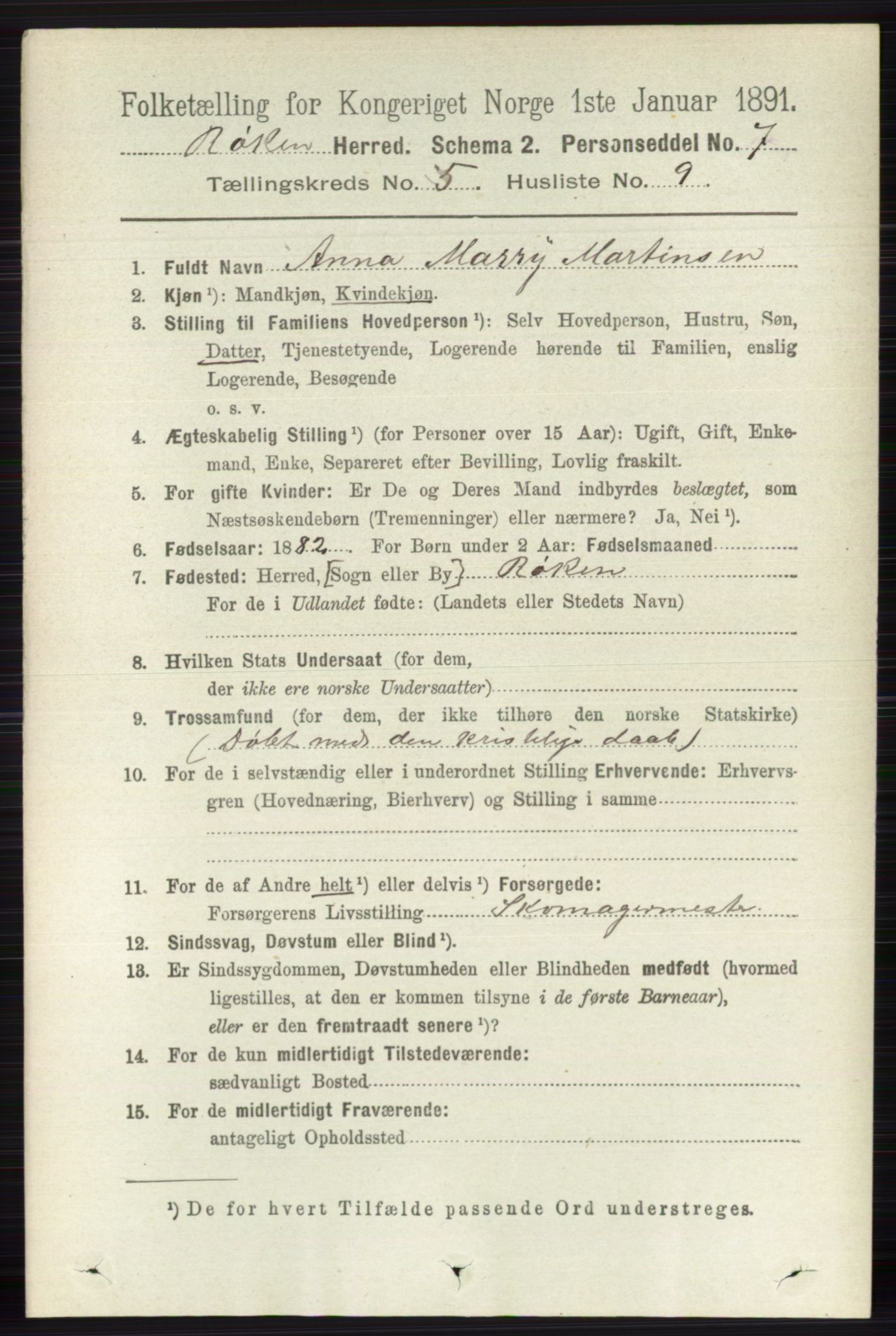 RA, 1891 census for 0627 Røyken, 1891, p. 2931