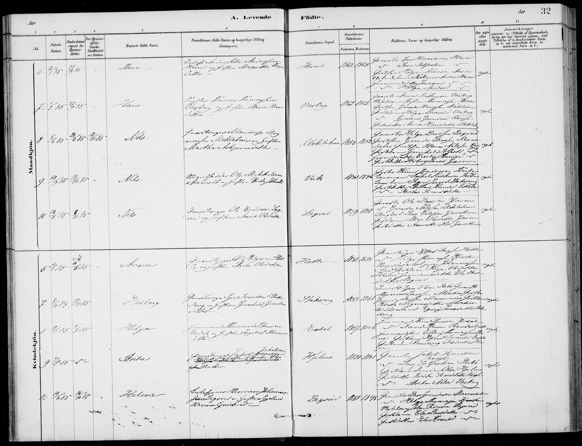 Ulvik sokneprestembete, AV/SAB-A-78801/H/Haa: Parish register (official) no. D  1, 1878-1903, p. 32