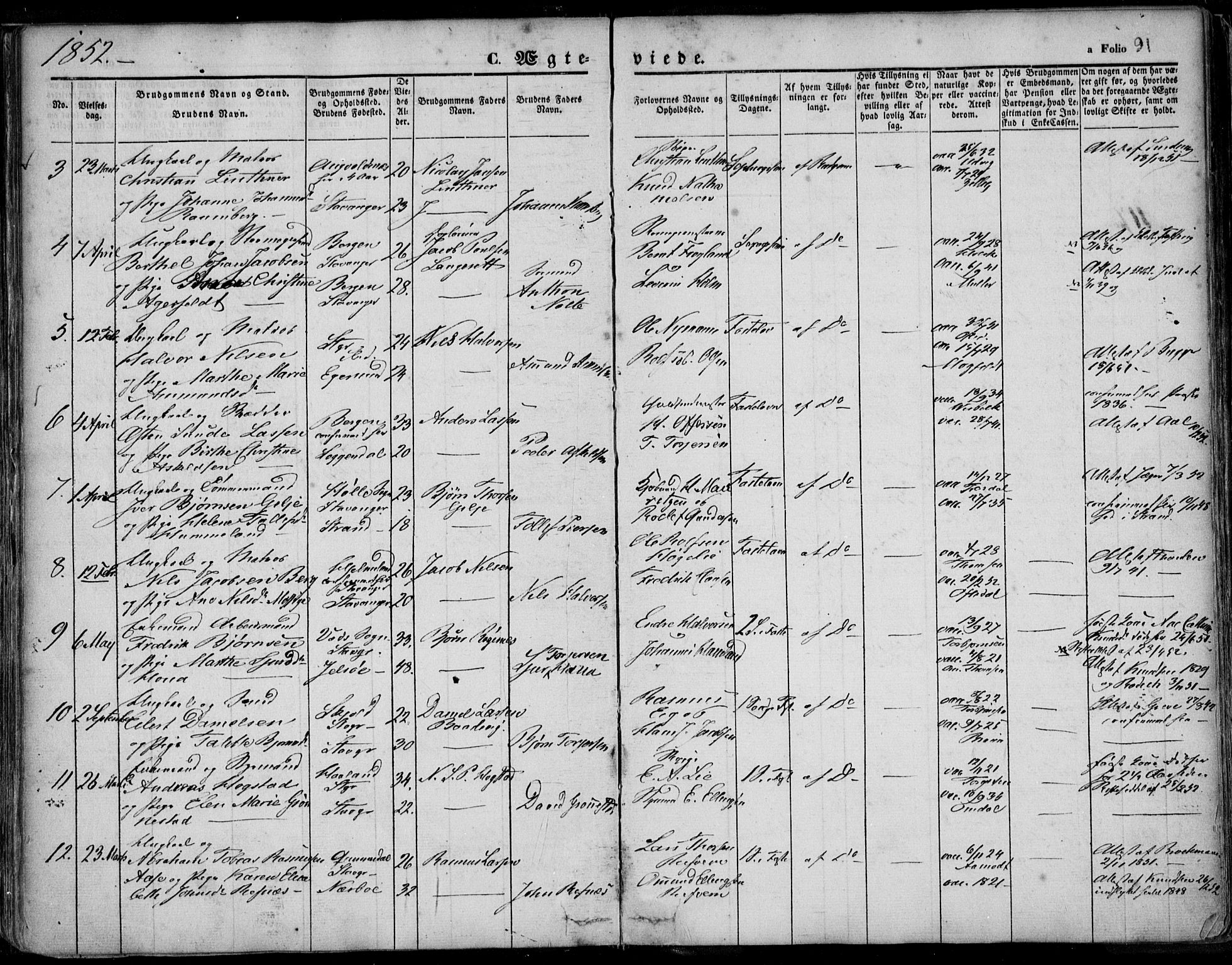 Domkirken sokneprestkontor, AV/SAST-A-101812/001/30/30BA/L0015: Parish register (official) no. A 14, 1842-1857, p. 91