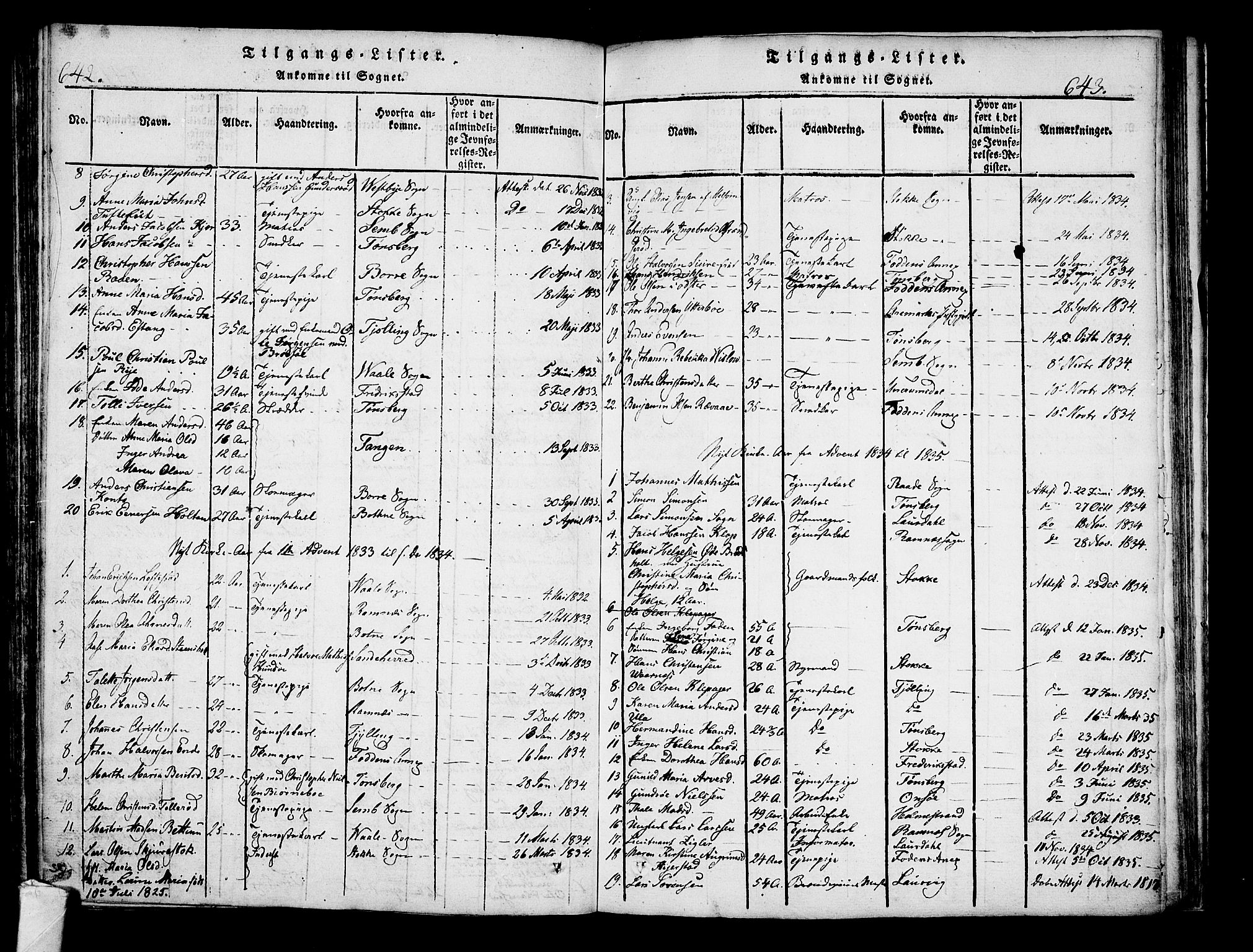 Nøtterøy kirkebøker, AV/SAKO-A-354/F/Fa/L0004: Parish register (official) no. I 4, 1814-1838, p. 642-643