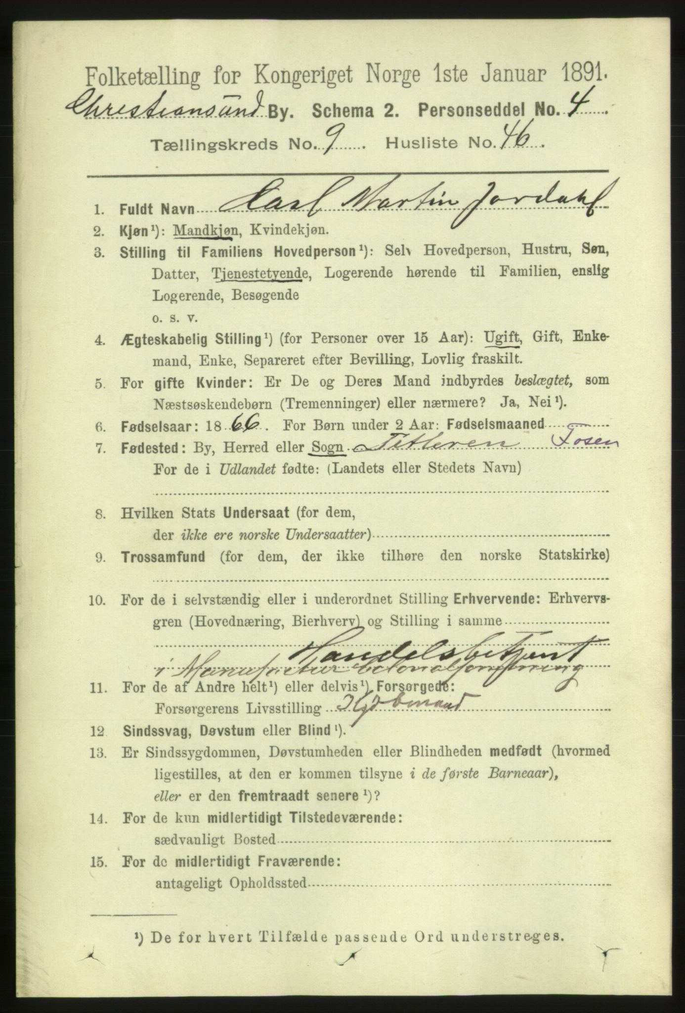 RA, 1891 census for 1503 Kristiansund, 1891, p. 7600