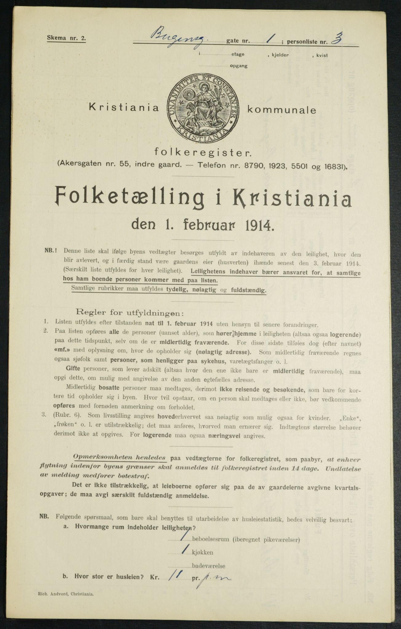 OBA, Municipal Census 1914 for Kristiania, 1914, p. 3703