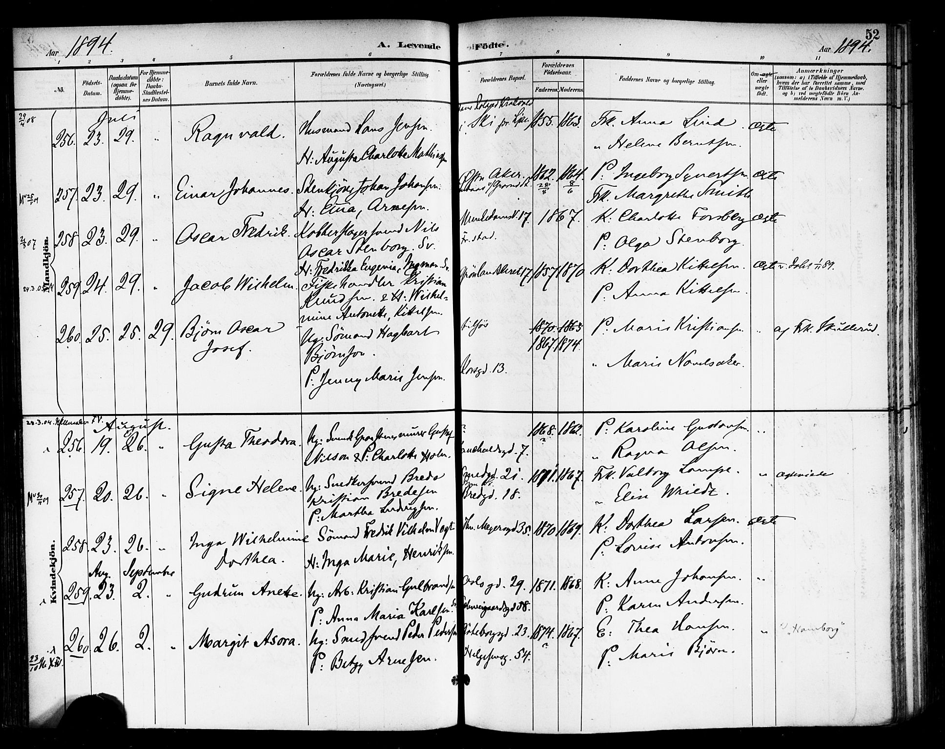 Rikshospitalet prestekontor Kirkebøker, SAO/A-10309b/F/L0009: Parish register (official) no. 9, 1894-1897, p. 52